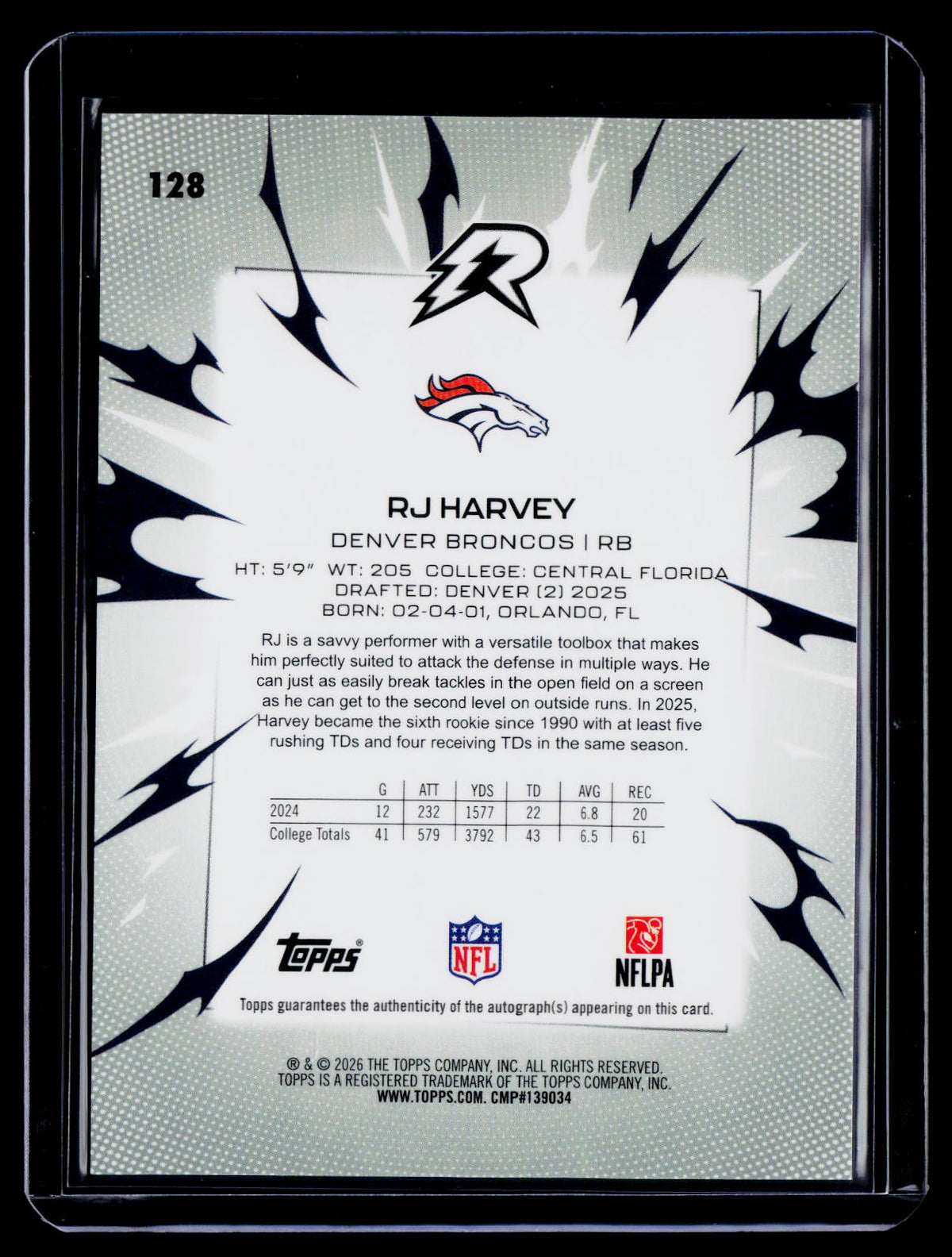 2025 Topps Resurgence RJ Harvey Rookie Auto RC