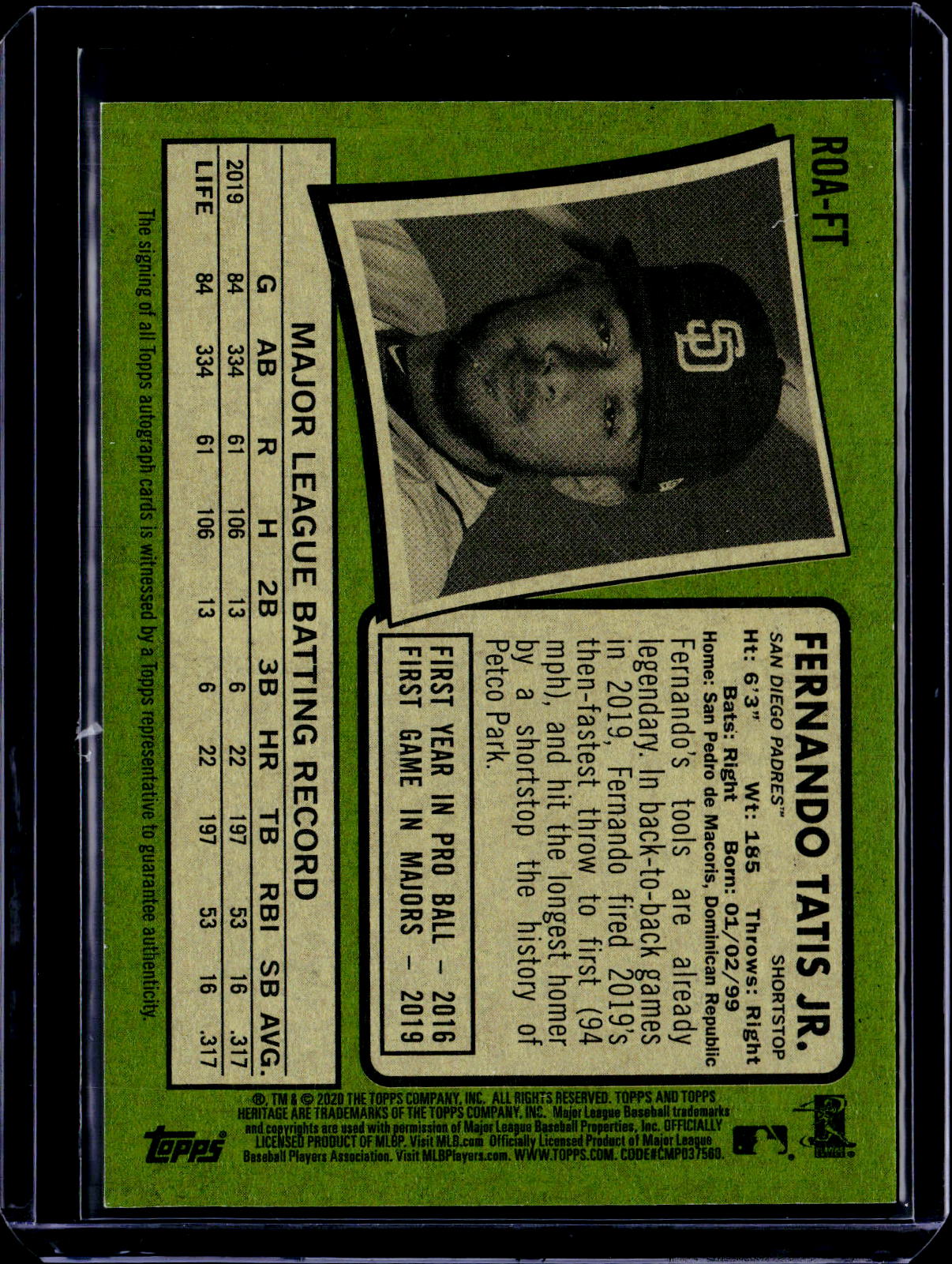 2020 Topps Heritage Fernando Tatis Jr. Real One Auto