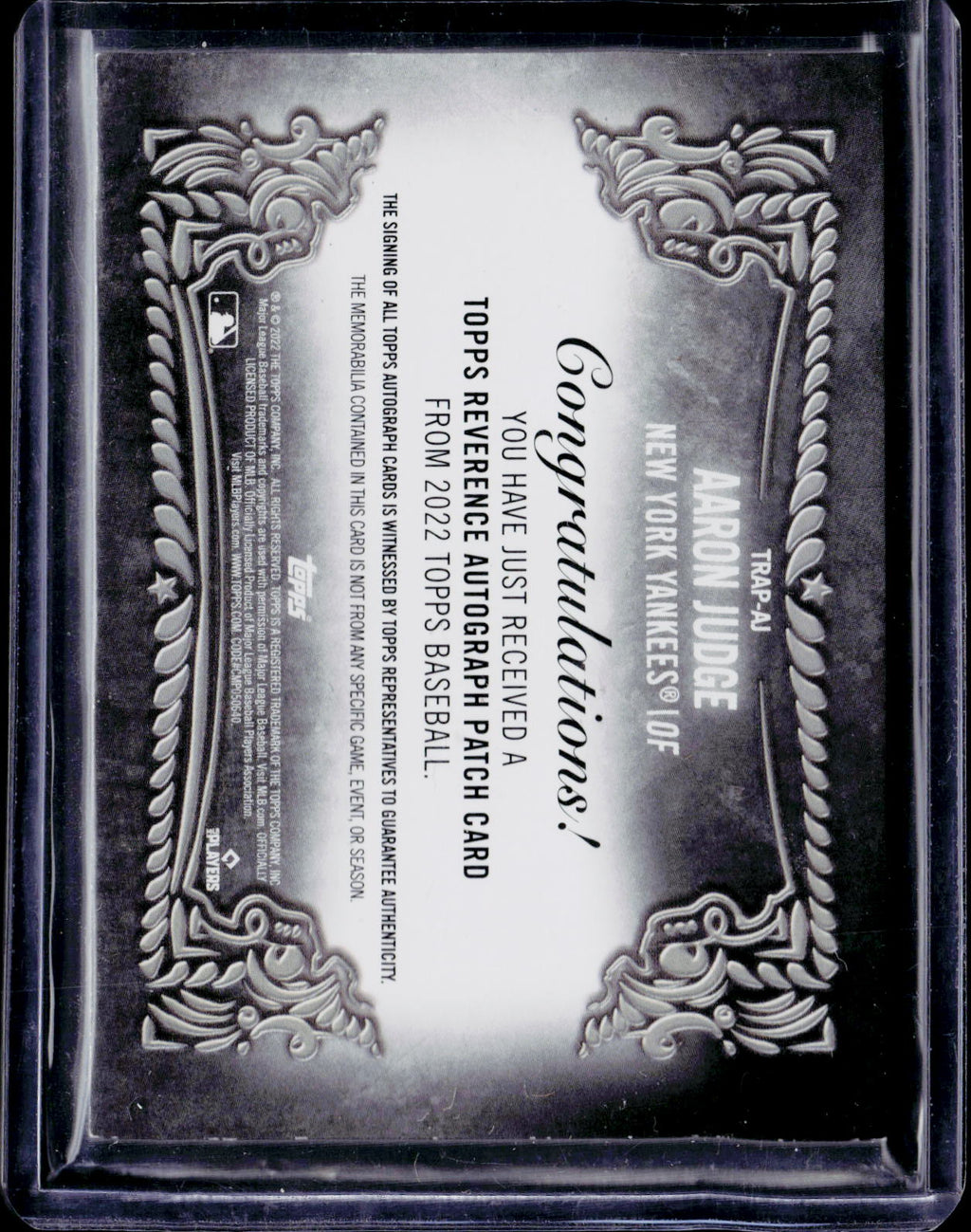 2022 Topps Aaron Judge Reverence Patch Auto 3/10