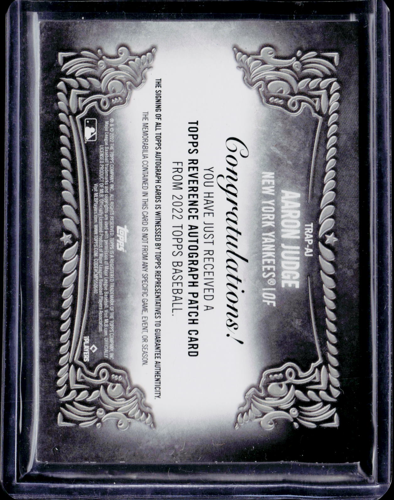 2022 Topps Aaron Judge Reverence Patch Auto 3/10