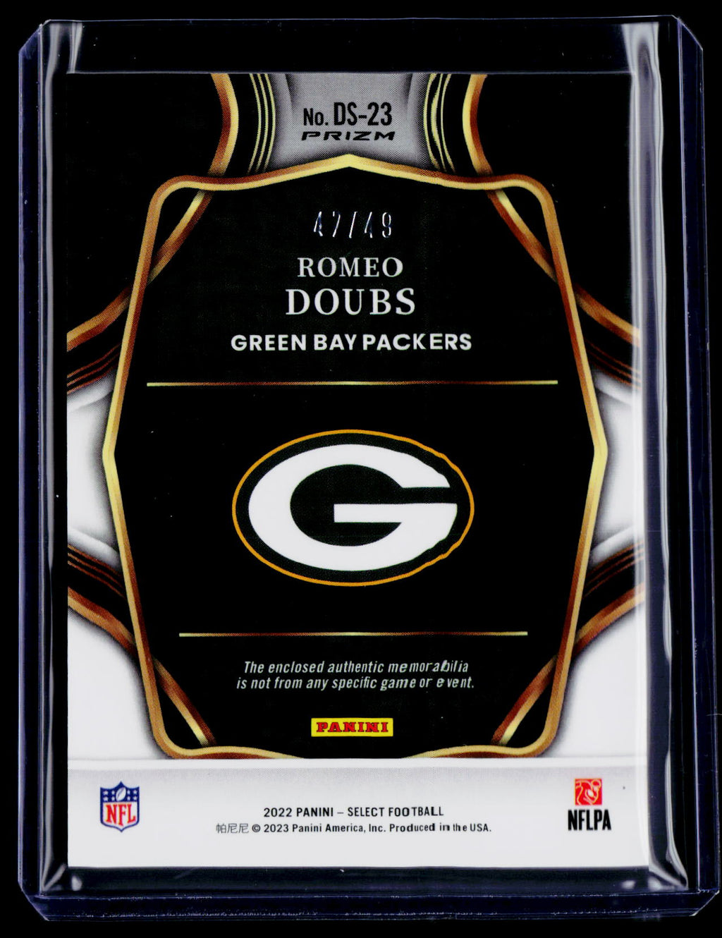 2022 Select Romeo Doubs Rookie Bronze Patch 47/49 RC