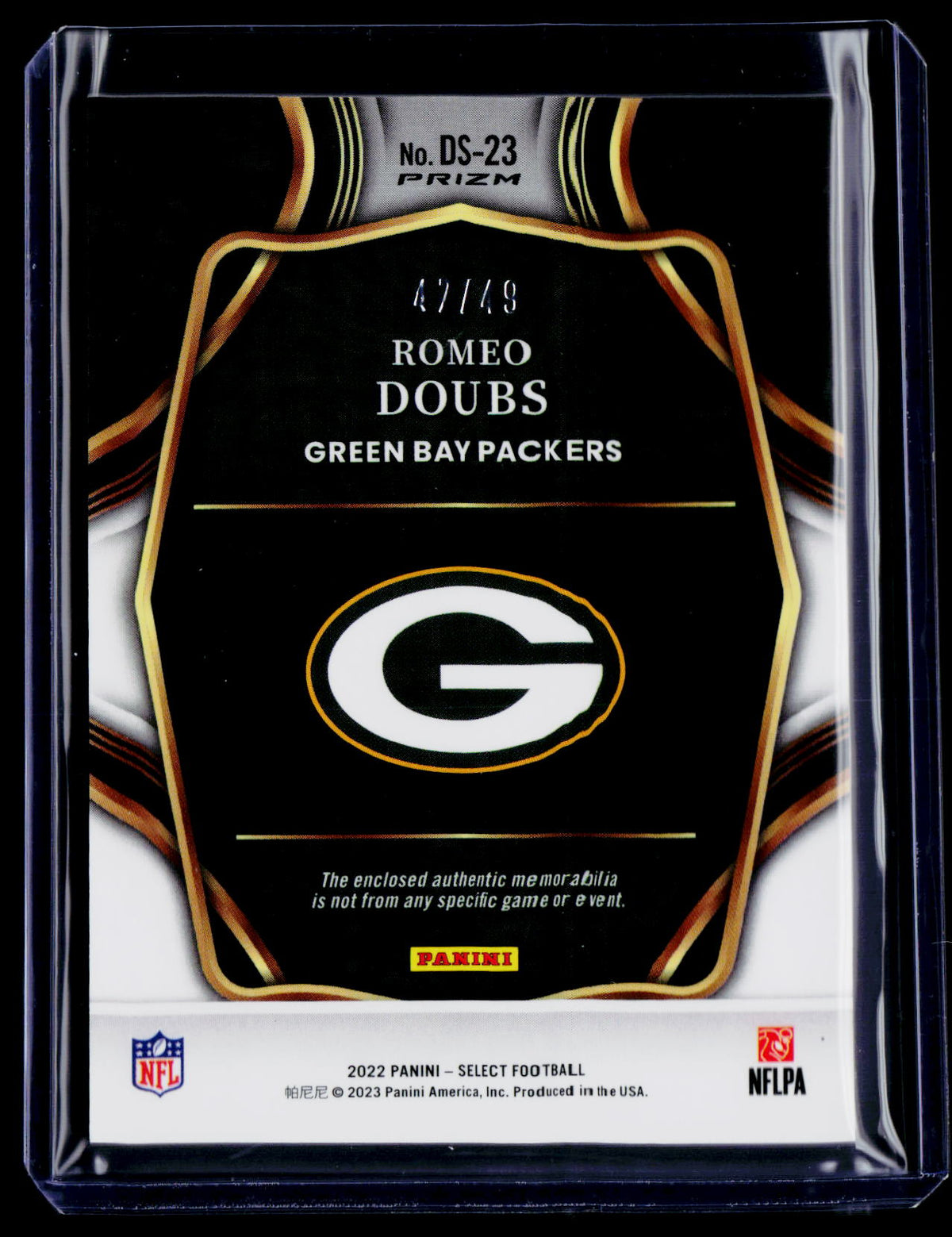 2022 Select Romeo Doubs Rookie Bronze Patch 47/49 RC