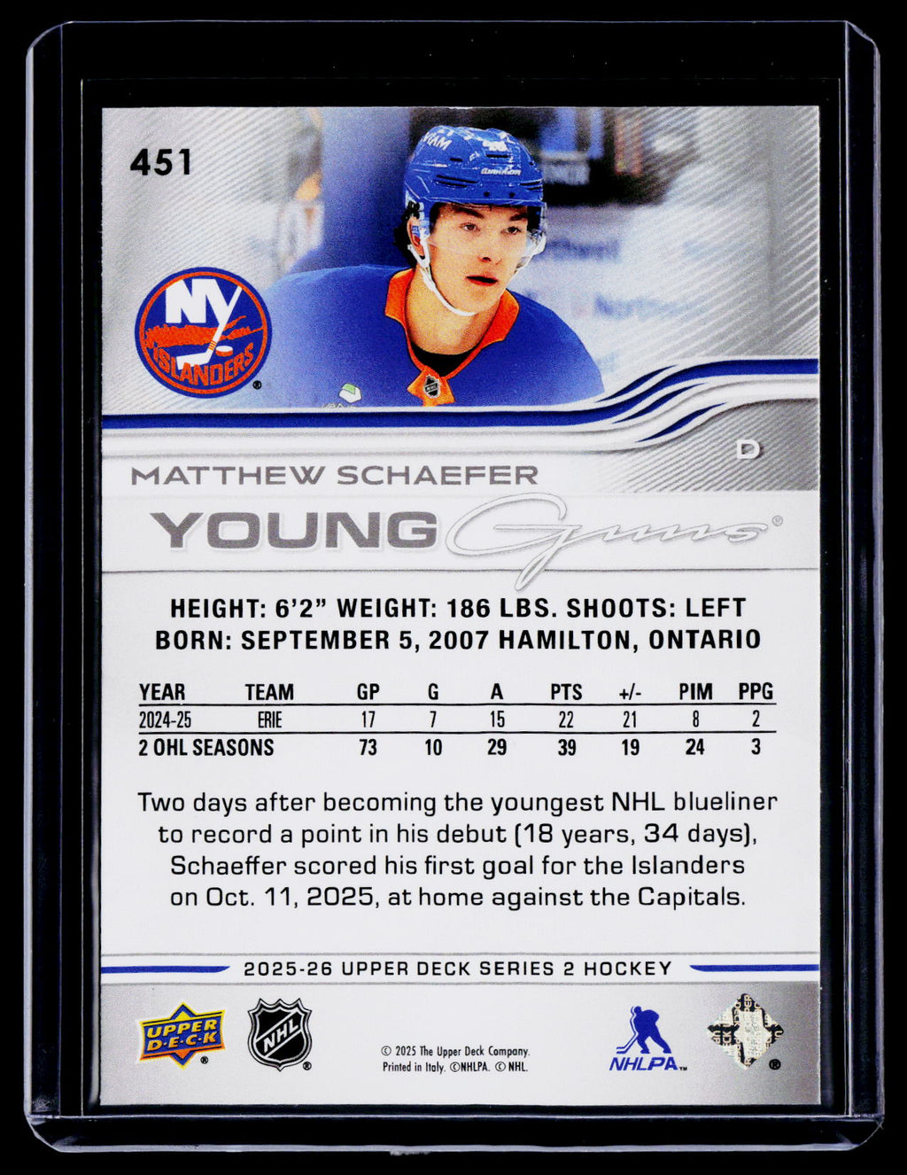 2025-26 Upper Deck Matthew Schaeffer Young Guns