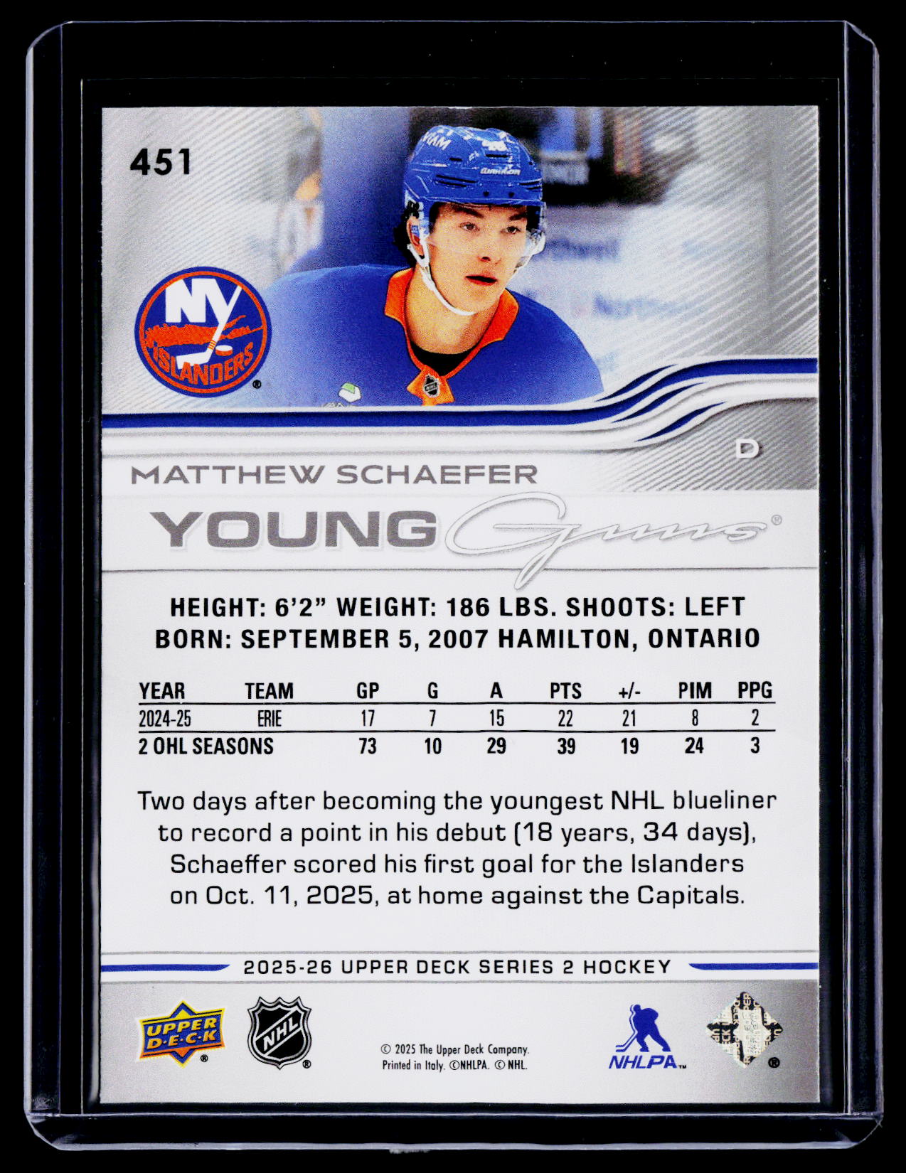 2025-26 Upper Deck Matthew Schaeffer Young Guns