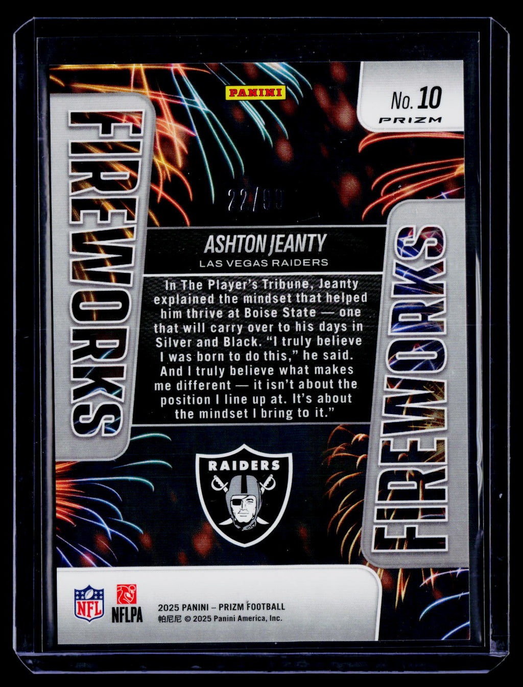 2025 Prizm Ashton Jeanty Rookie Blue Cracked Ice Fireworks 22/99 RC