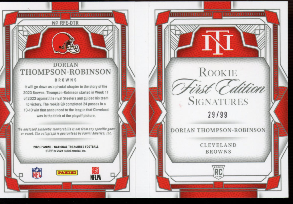 2023 National Treasures Dorian Thompson-Robinson Rookie Patch Auto Booklet 29/99 RC
