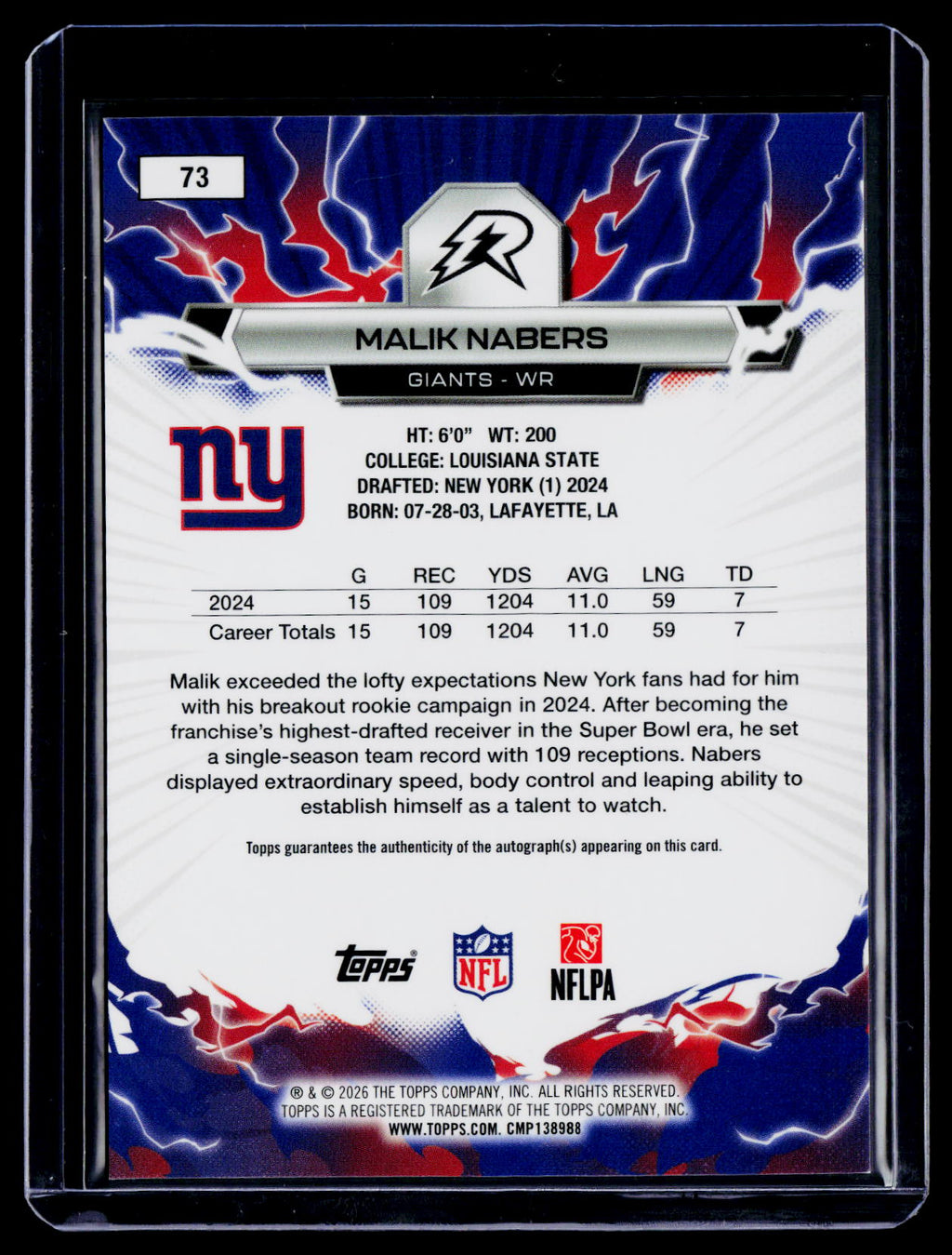 2025 Topps Resurgence Malik Nabers Silver Surge Auto