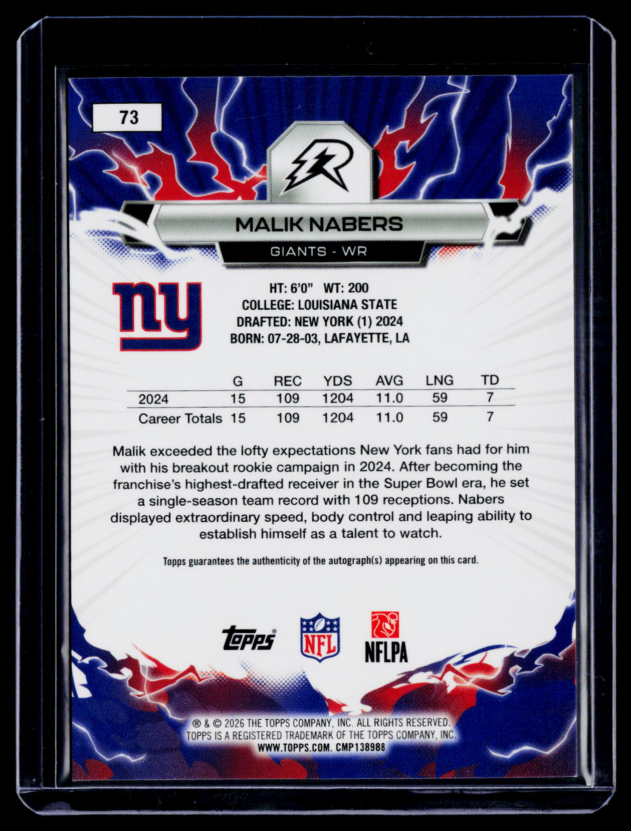 2025 Topps Resurgence Malik Nabers Silver Surge Auto