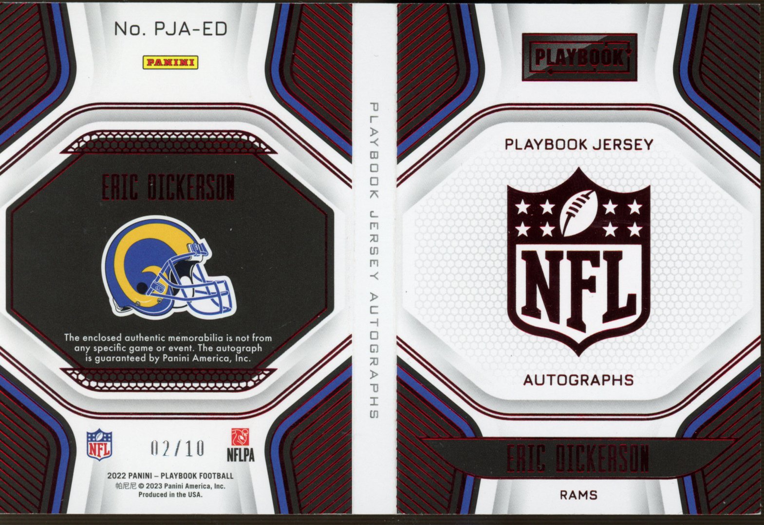 2022 Playbook Eric Dickerson Booklet Patch Auto 2/10