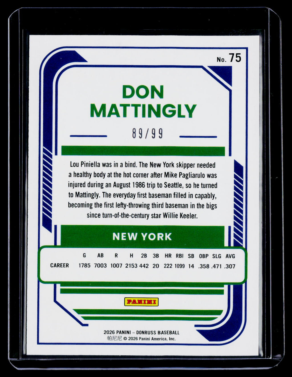 2026 Donruss Don Mattingly Pink Purple 89/99