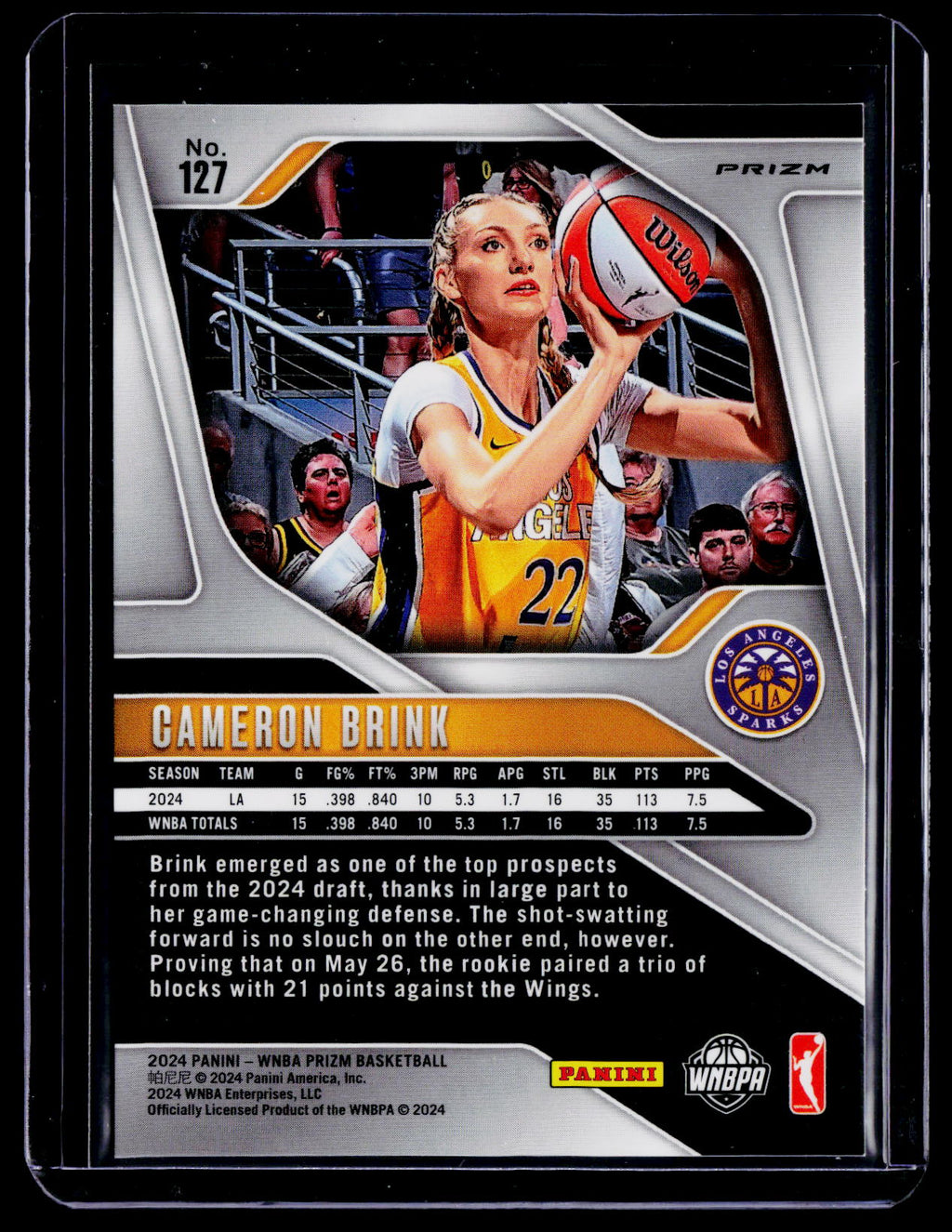 2024 Panini Prizm WNBA Cameron Brink Rookie Orange Lazer RC
