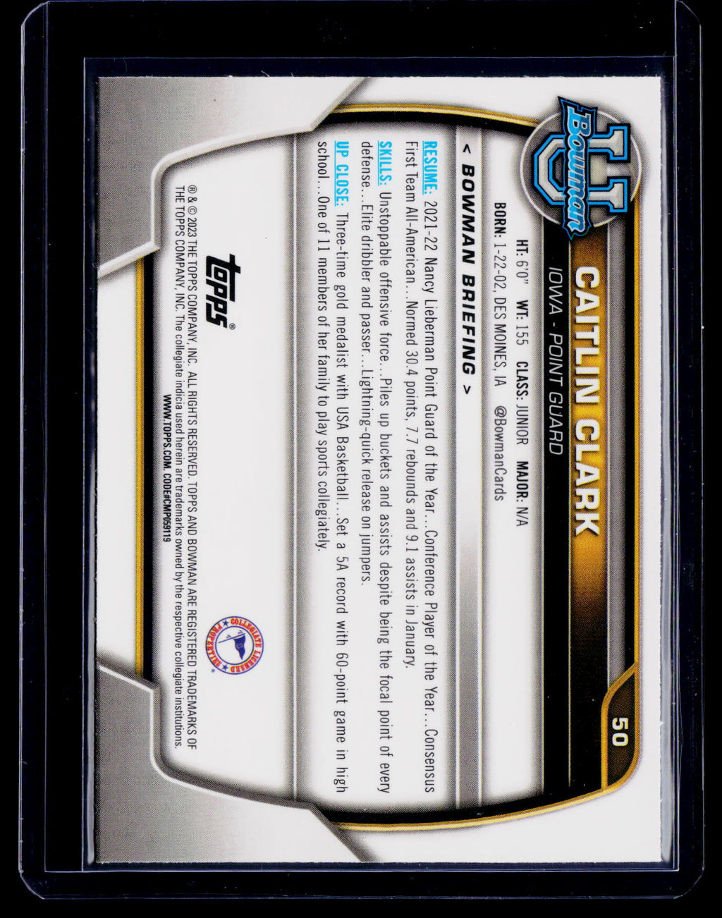 2023 Bowman University Caitlin Clark RC