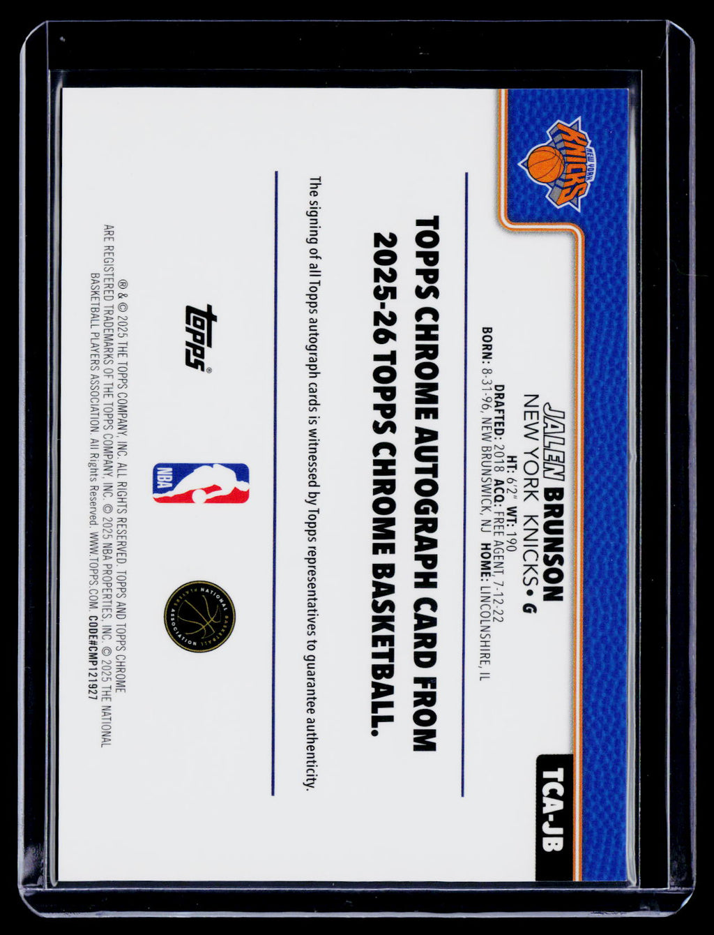 2025 Topps Chrome Jalen Brunson Purple Geometric Auto 27/75