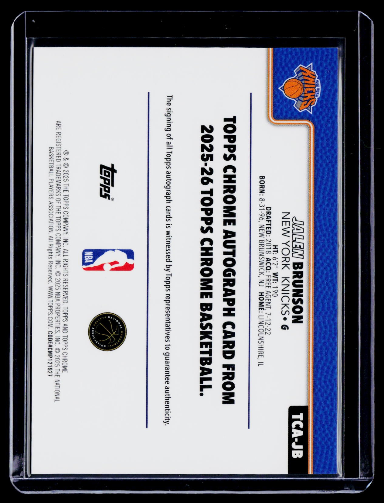 2025 Topps Chrome Jalen Brunson Purple Geometric Auto 27/75