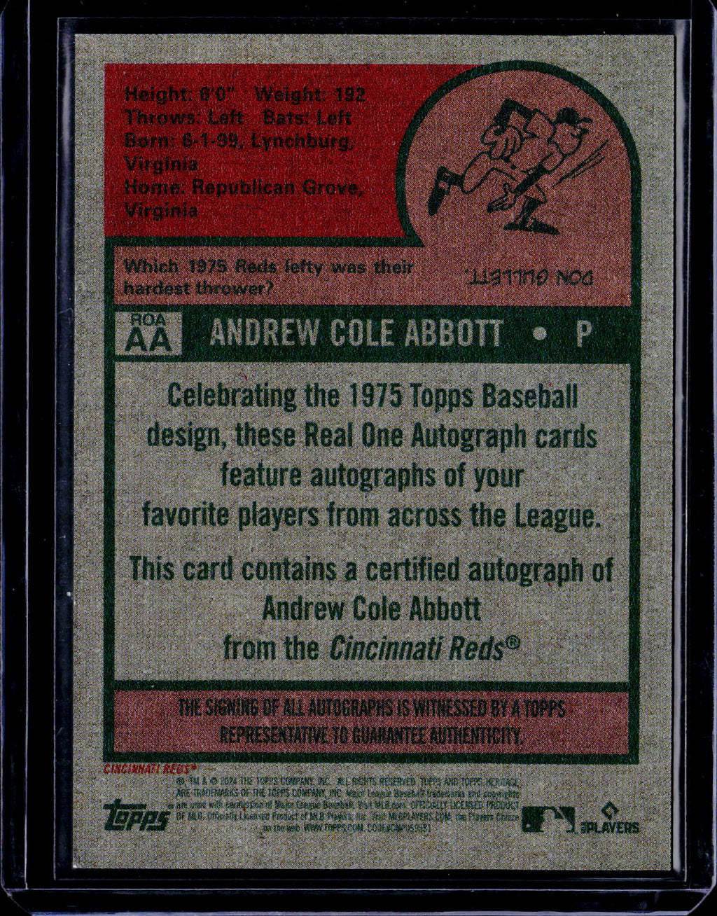 2025 Topps Heritage Andrew abbott Real Ones Red Auto 59/79 RC