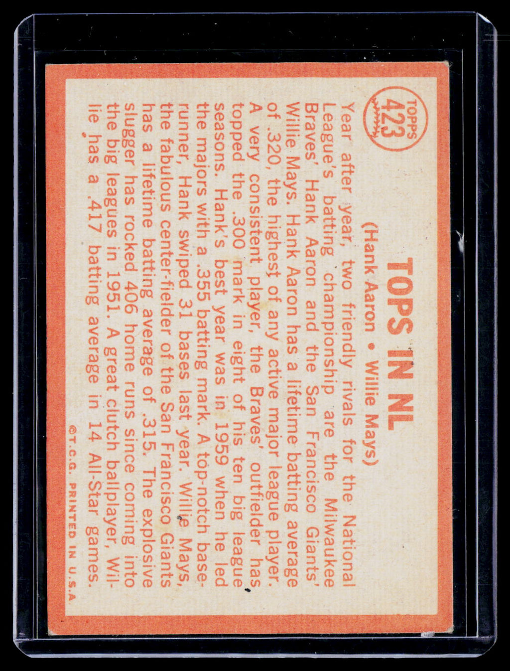 1964 Topps in NL Hank Aaron Willie Mays 423 Poor Condition A