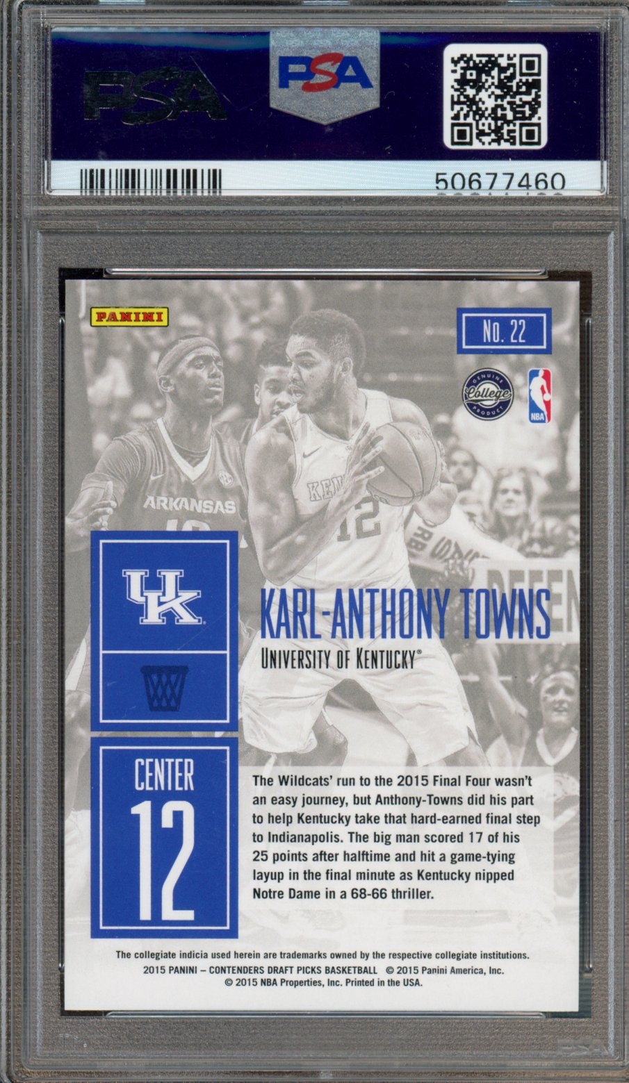2015 Contenders Draft Picks Karl-Anthony Towns Rookie PSA 9 RC