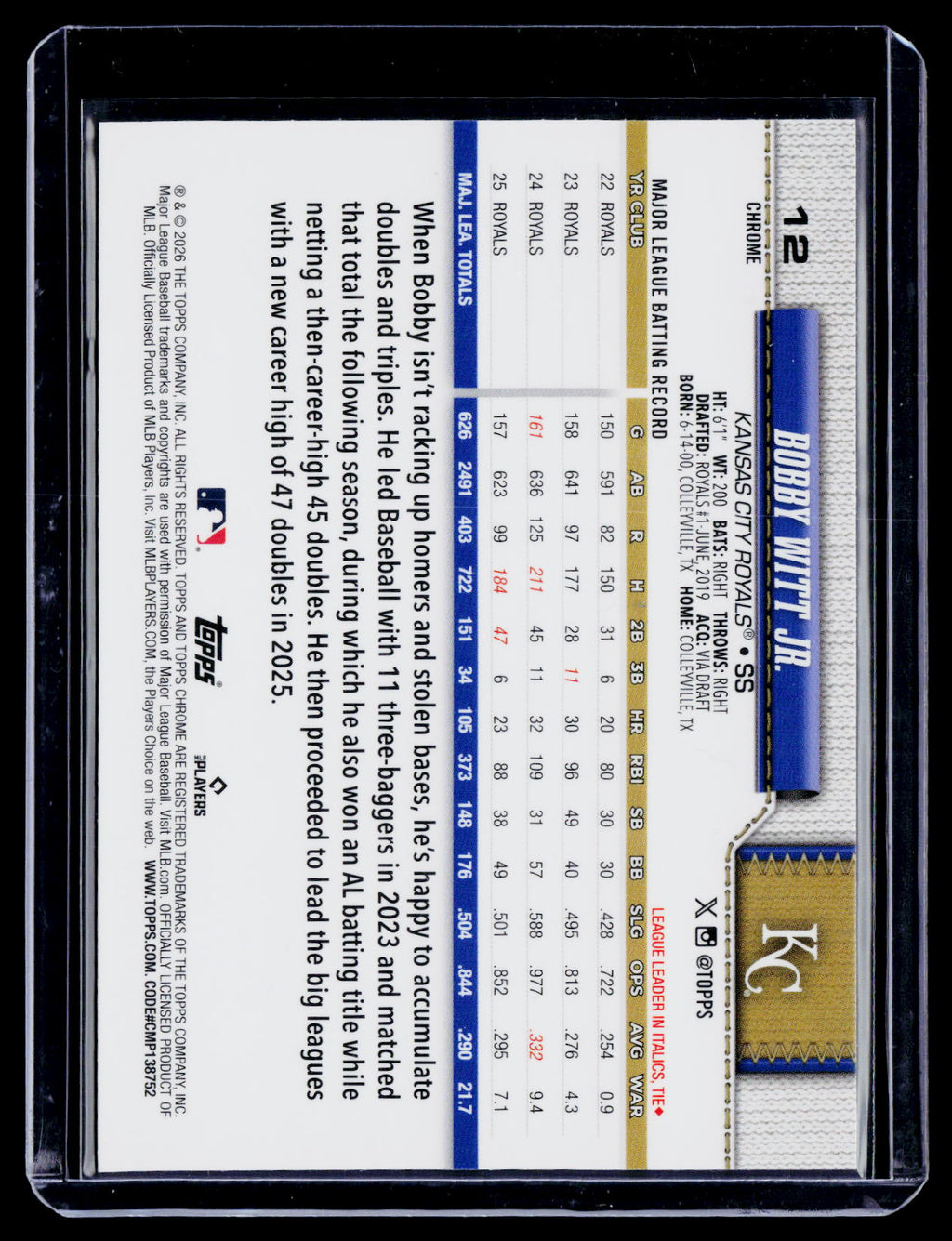2026 Topps Chrome Bobby Witt Jr. Image Variation