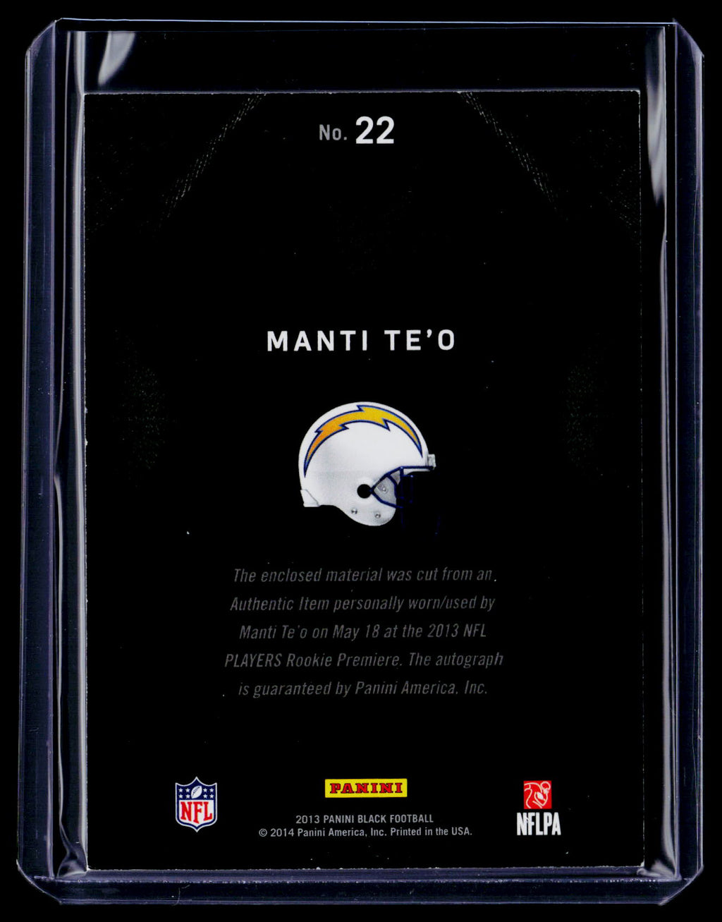 2013 Panini Black Monti Te'O Rookie Patch Auto RPA 9/99 RC