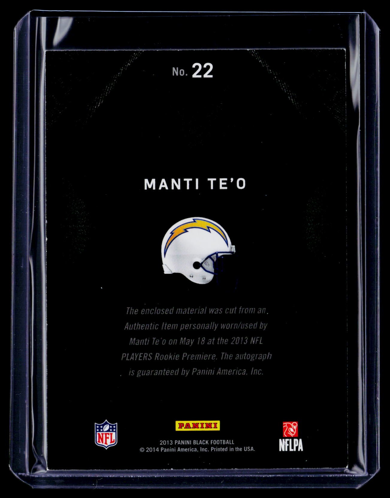 2013 Panini Black Monti Te'O Rookie Patch Auto RPA 9/99 RC