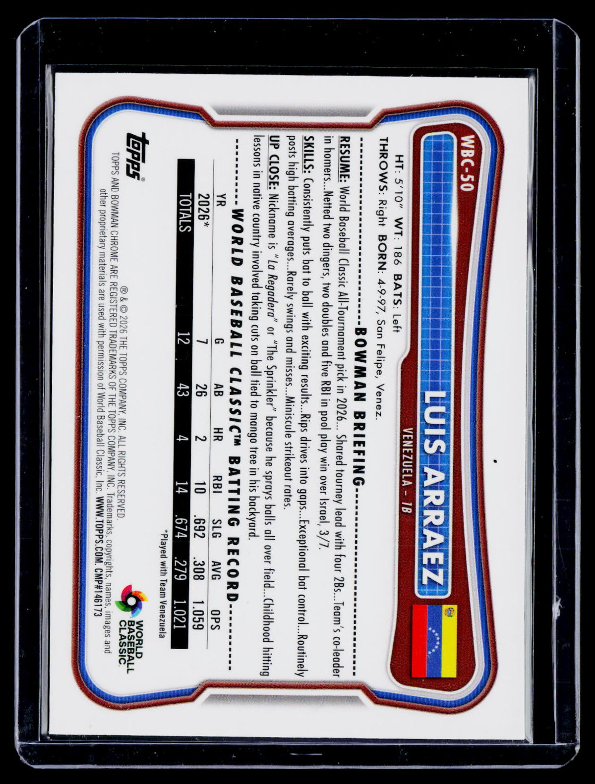 2026 Bowman Chrome Luis Arraez Refractor WBC 153/499