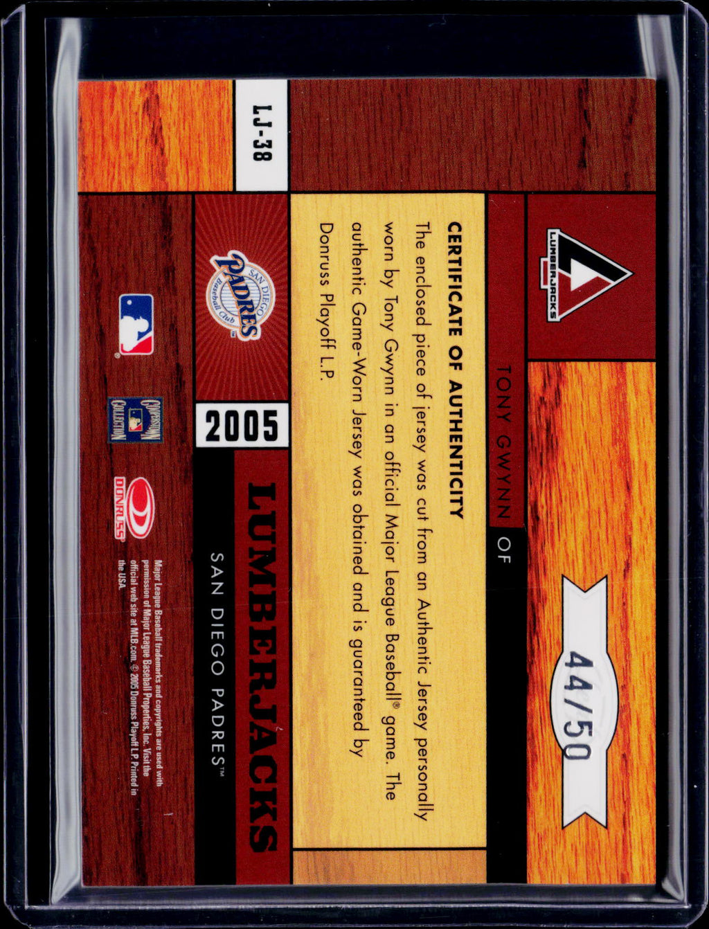 2005 Leaf Lumberjacks Tony Gwynn Patch Auto 44/50
