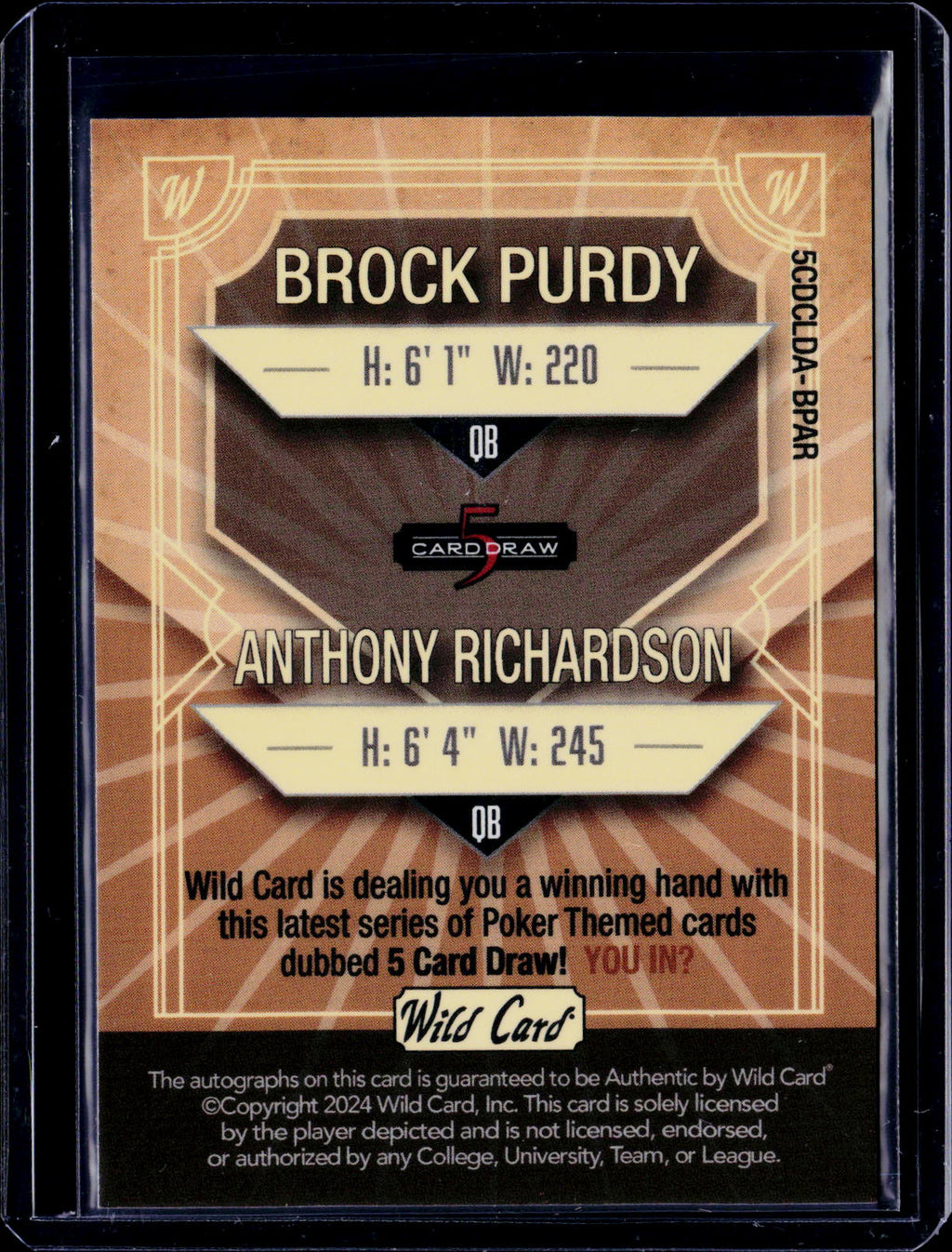 2024 Wild Card Brock Purdy Anthony Richardson Dual Auto 1/1 RC