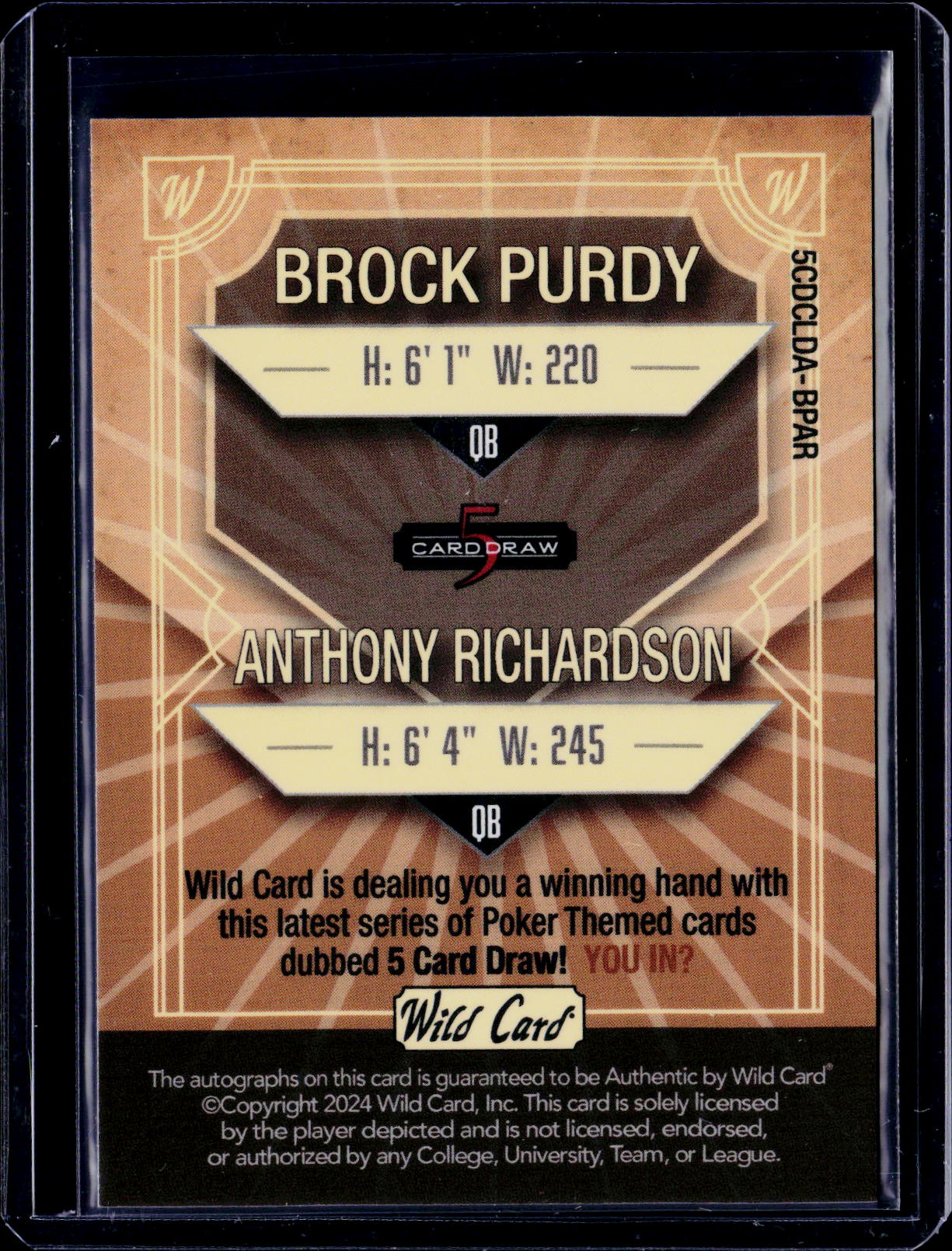 2024 Wild Card Brock Purdy Anthony Richardson Dual Auto 1/1 RC