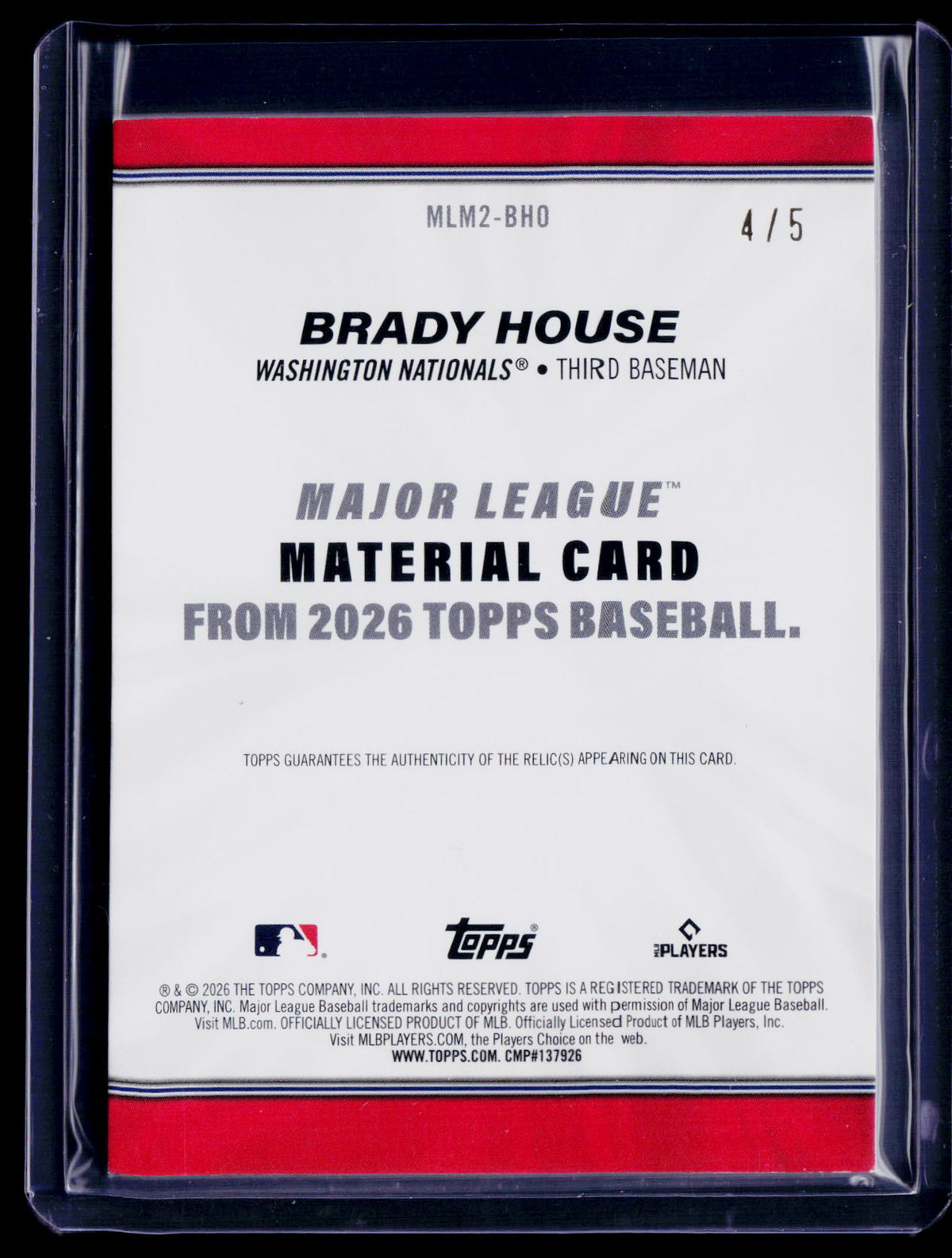 2026 Topps Update Brady House Rookie Red Patch 4/5