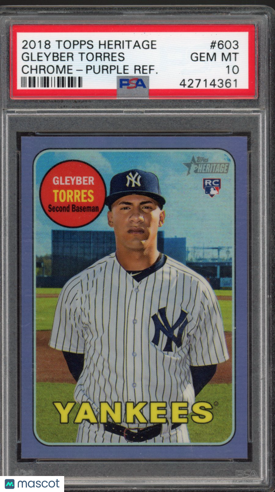 2018 Topps Heritage Gleyber Torres Chrome Purple Refractor PSA 10