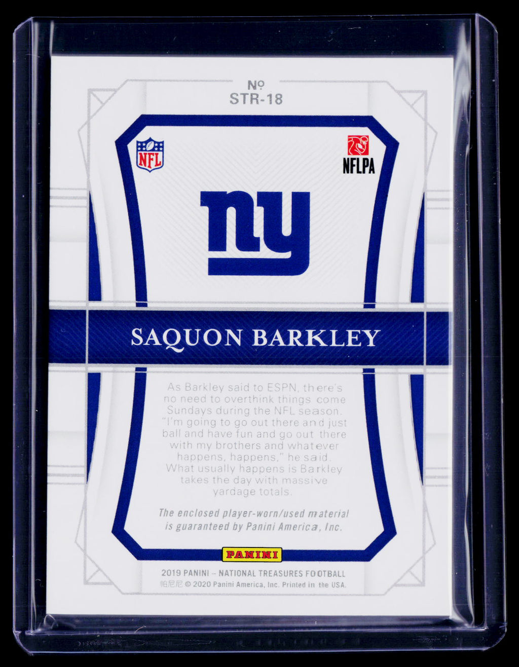 2019 National Treasures Saquon Barkley Sunday Treasures Dual Patch 2/25
