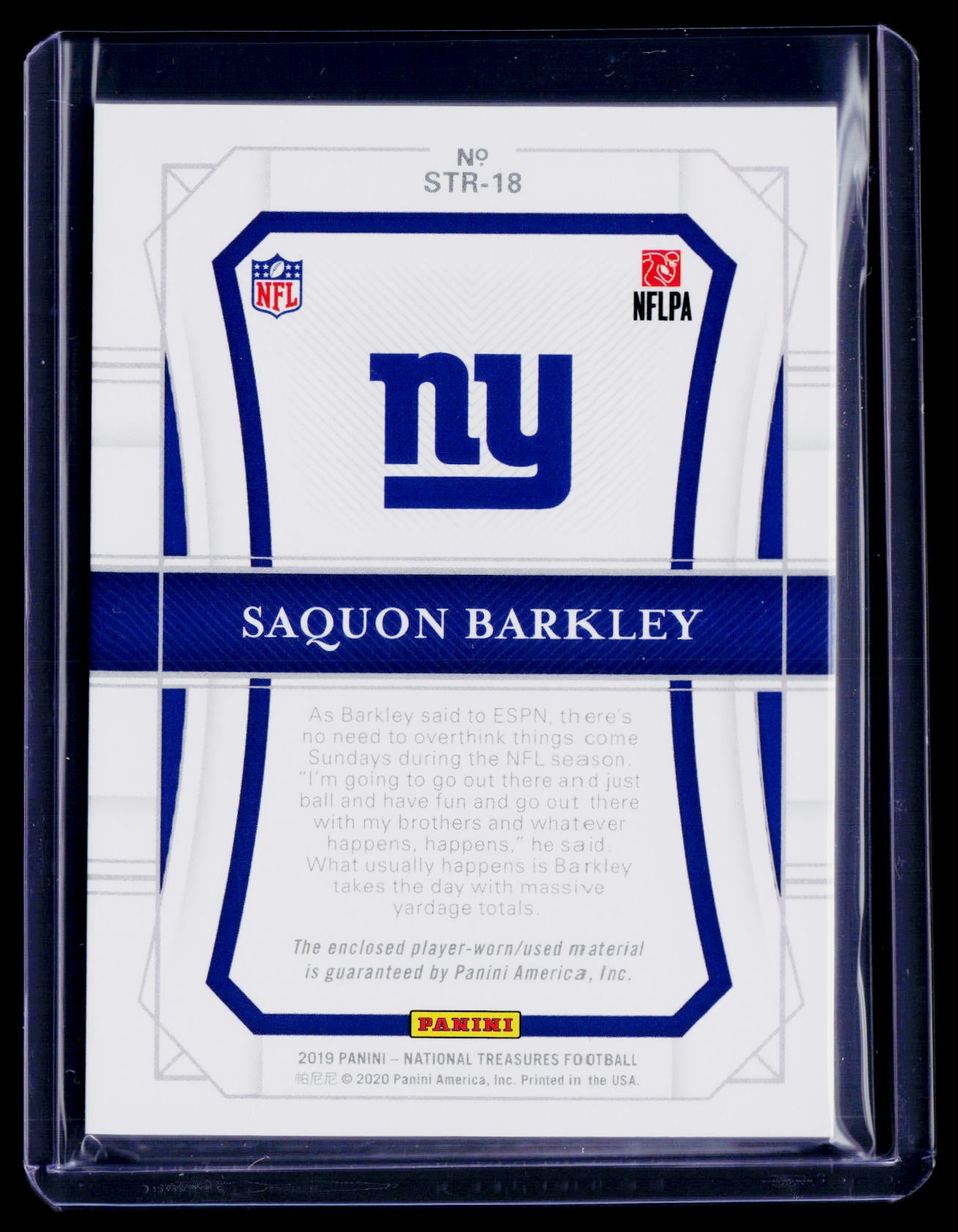 2019 National Treasures Saquon Barkley Sunday Treasures Dual Patch 2/25