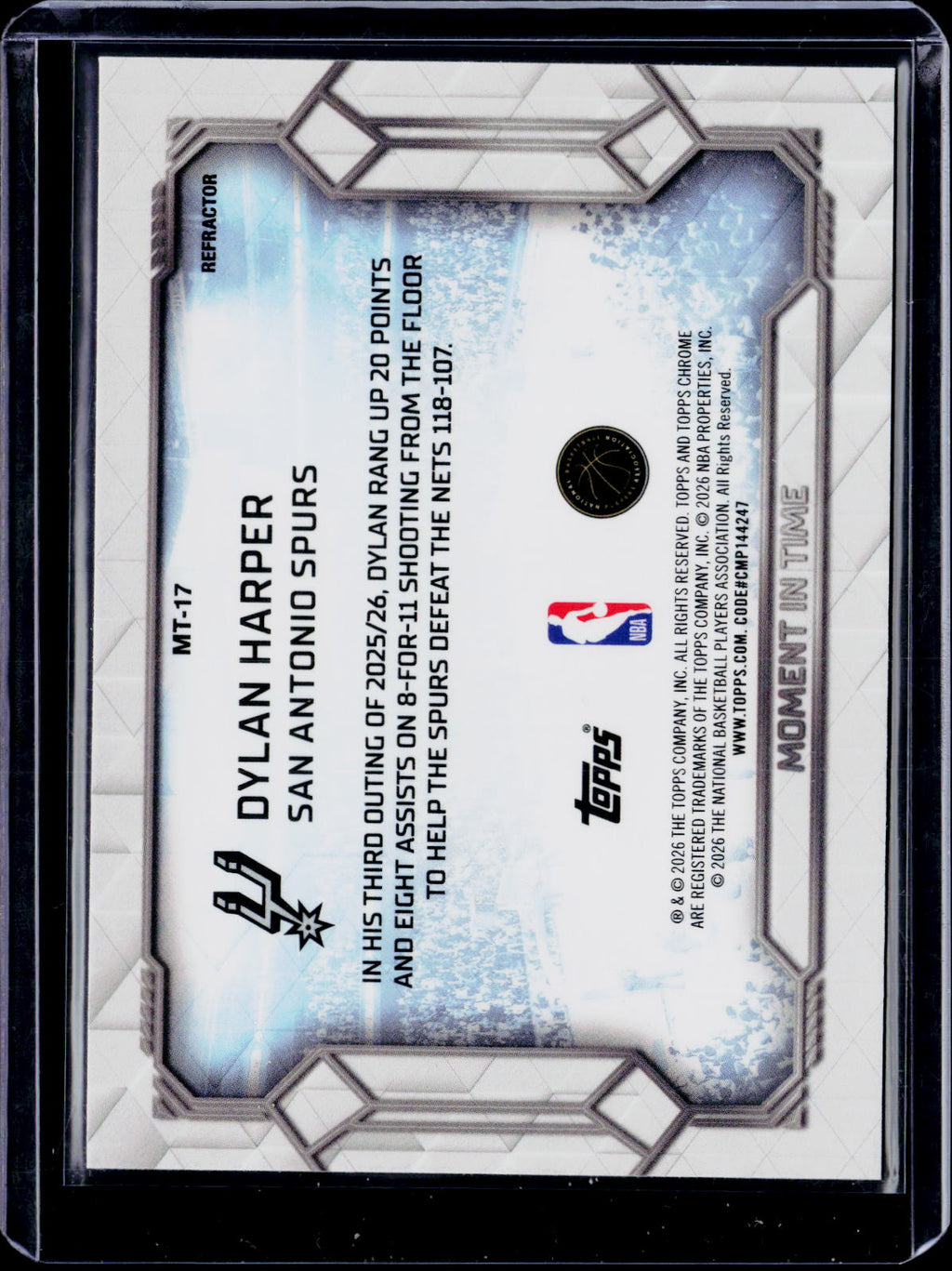 2025-26 Topps Chrome Update Dyaln Harper Moment In Time Refractor