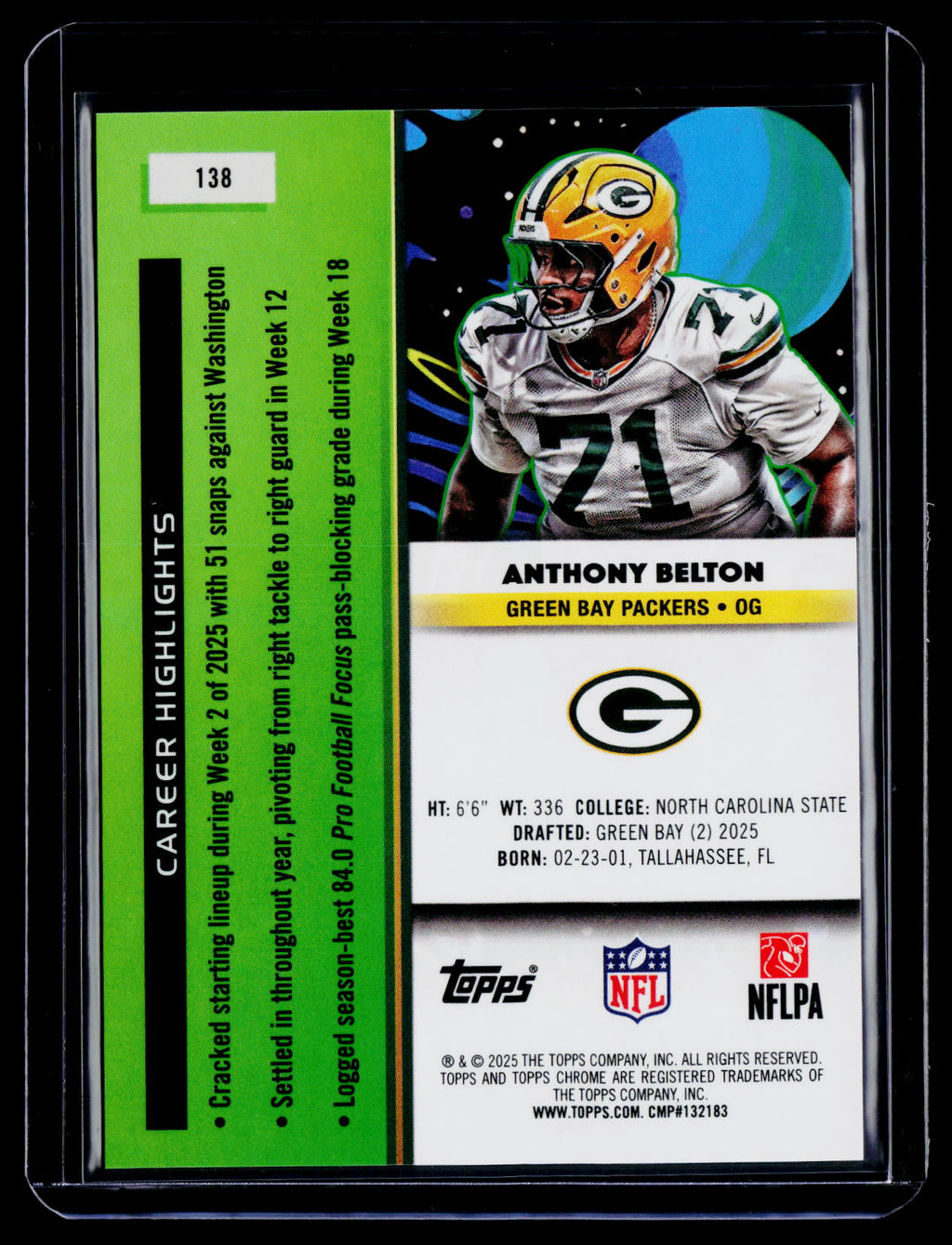 2025 Topps Chrome Cosmic Anthony Belton Rookie Orange Galactic 12/25 RC