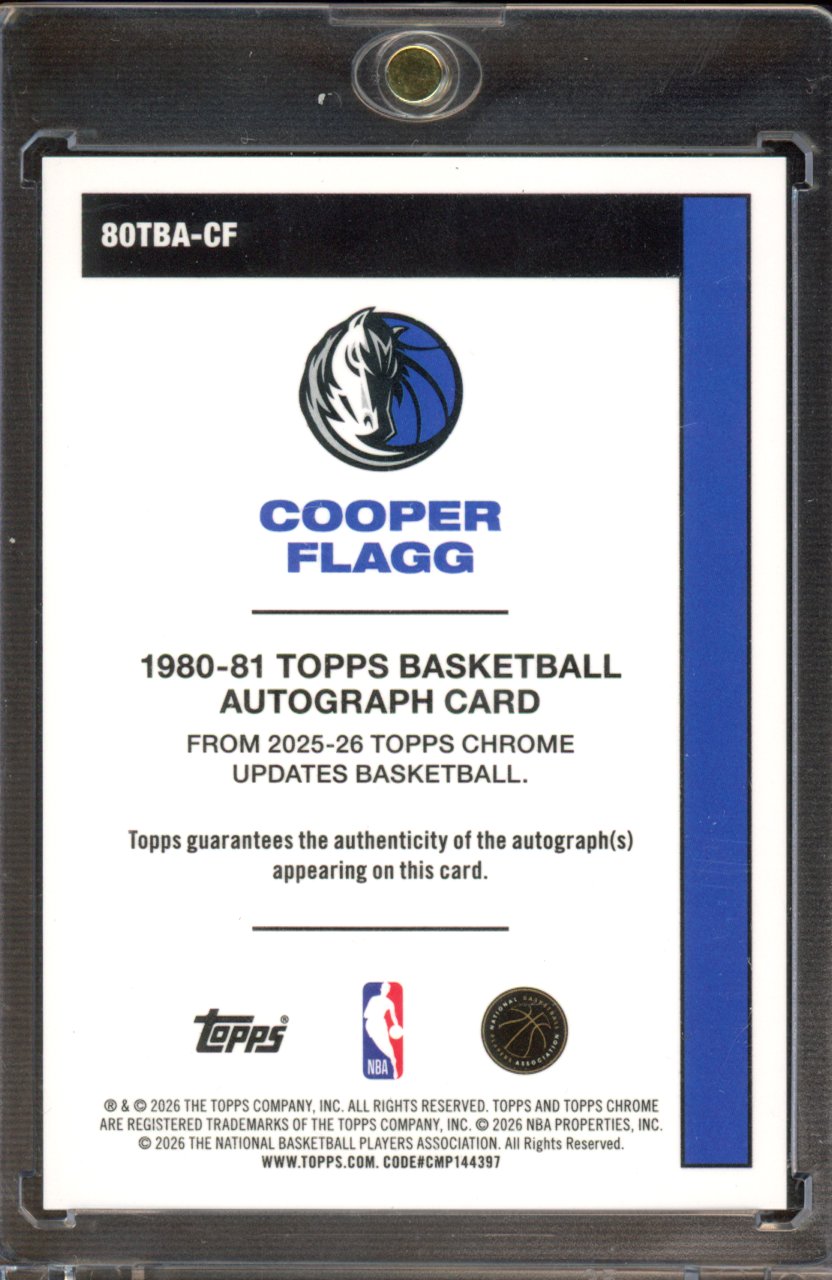2025-26 Topps Chrome Update Cooper Flagg 1980-81 Rookie Blue Refractor Auto 95/150 RC