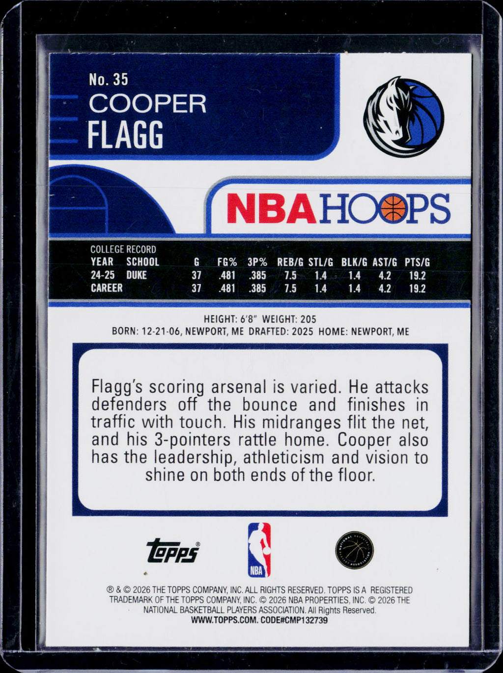 2025-26 NBA Hoops Cooper Flagg Blue & Yellow Foil /275