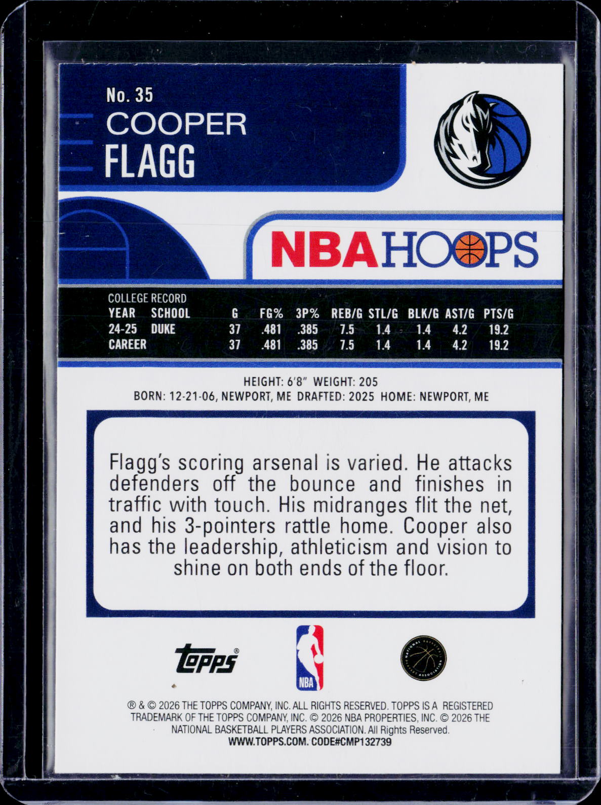 2025-26 NBA Hoops Cooper Flagg Blue & Yellow Foil /275