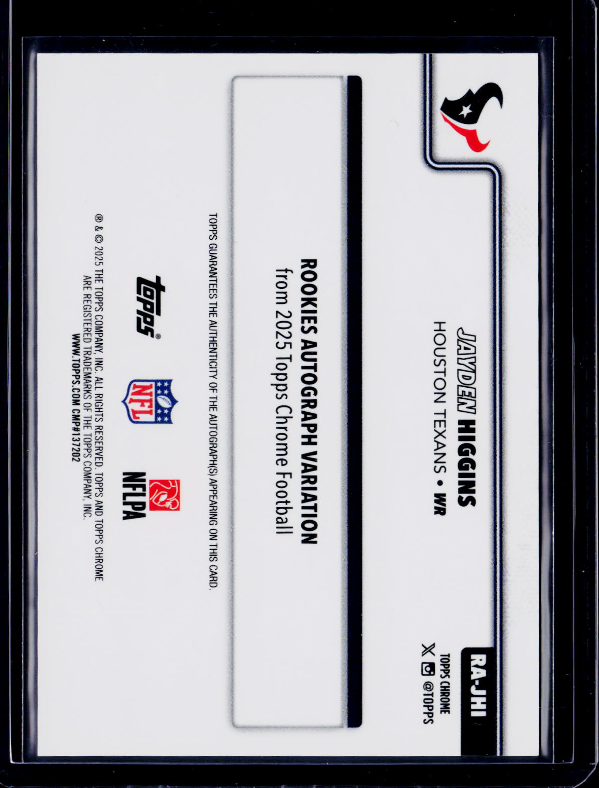 2025 Topps Chrome Jayden Higgins Blue Lava Auto 054/150
