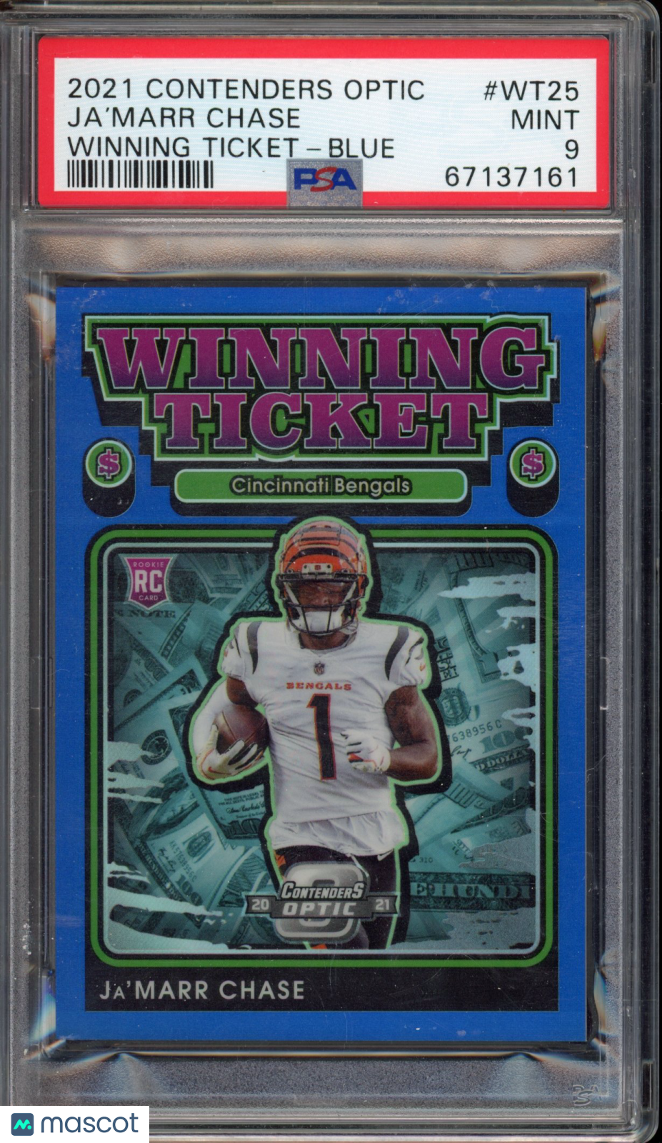 2021 Panini Contenders Optic Winning Tickets Ja’Marr Chase #WT25 Blue PSA 9