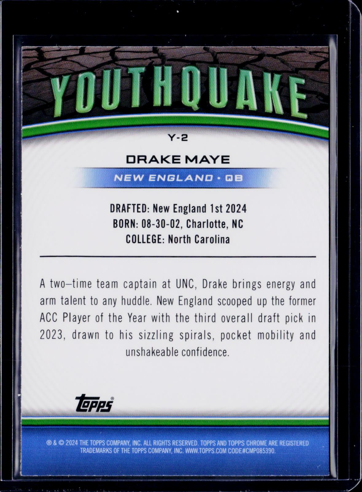 2024 Topps Chrome Drake Maye Youthquake Yellow /75