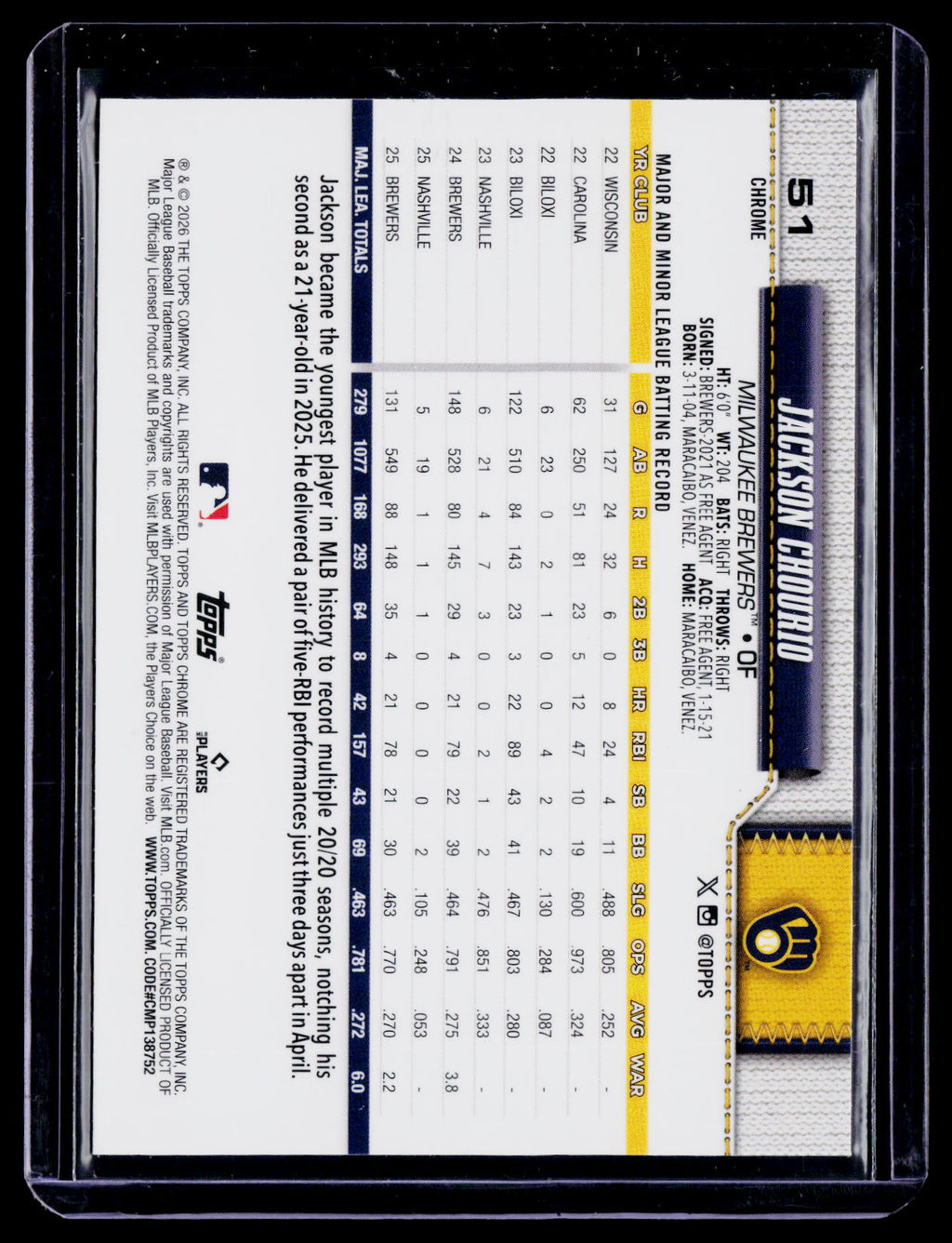 2026 Topps Chrome Jackson Chourio Image Variation