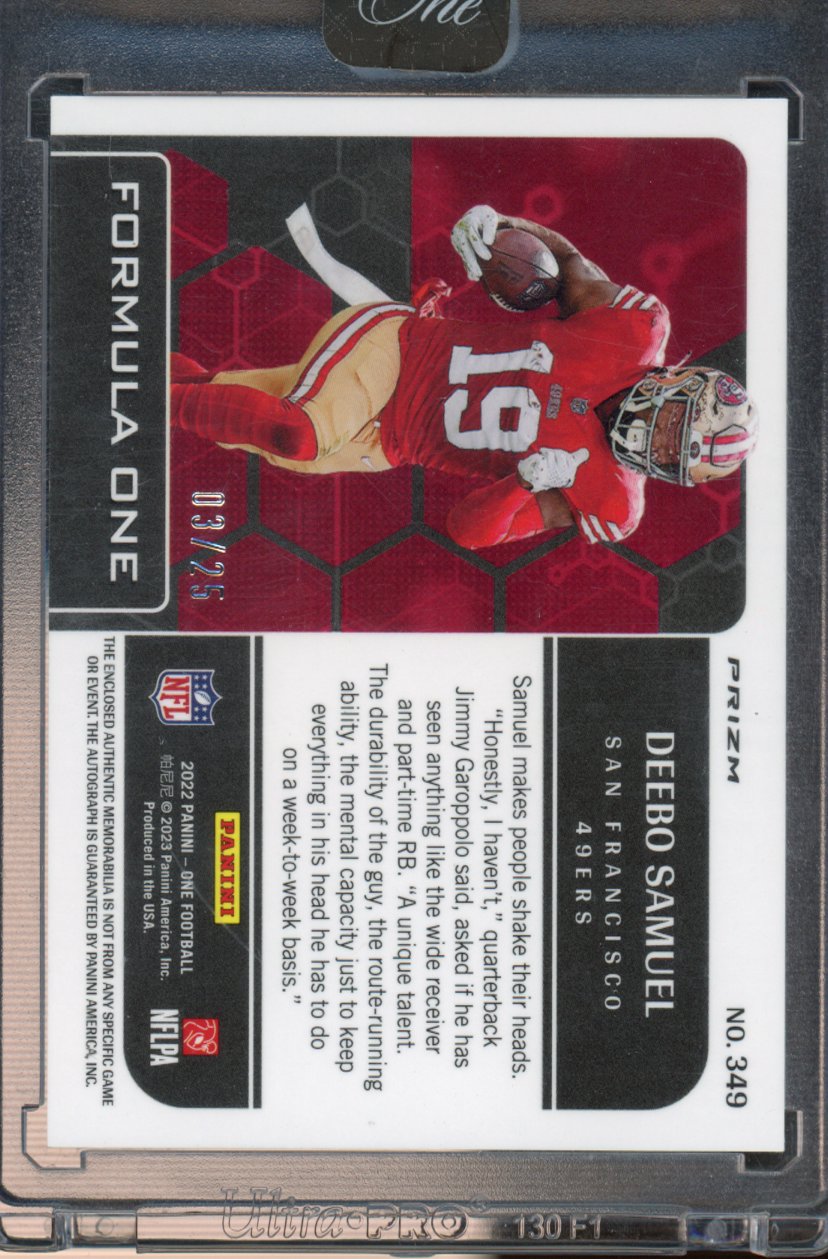 2022 Panini One Deebo Samuel Formula One Patch Auto 03/25