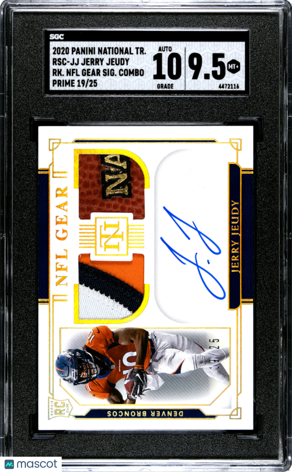 2020 National Treasure Jerry Jeudy Rookie NFL Gear Signature Combo 19/25 SGC 10/9.5 RC