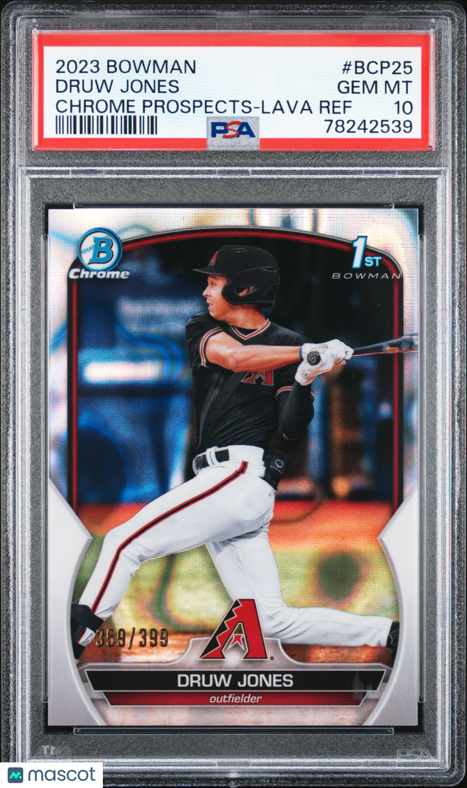 2023 Bowman Druw Jones Chrome Lava Refractor 359/399 PSA 10