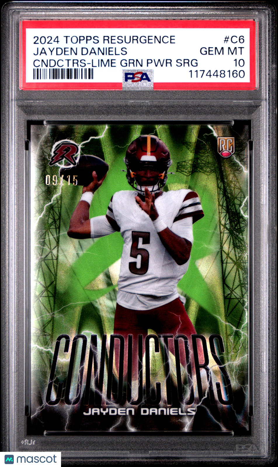 2024 Topps Resurgence Conductors Jayden Daniels #C6 Cndctrs Lime GRN PWR SRG /15 PSA 10