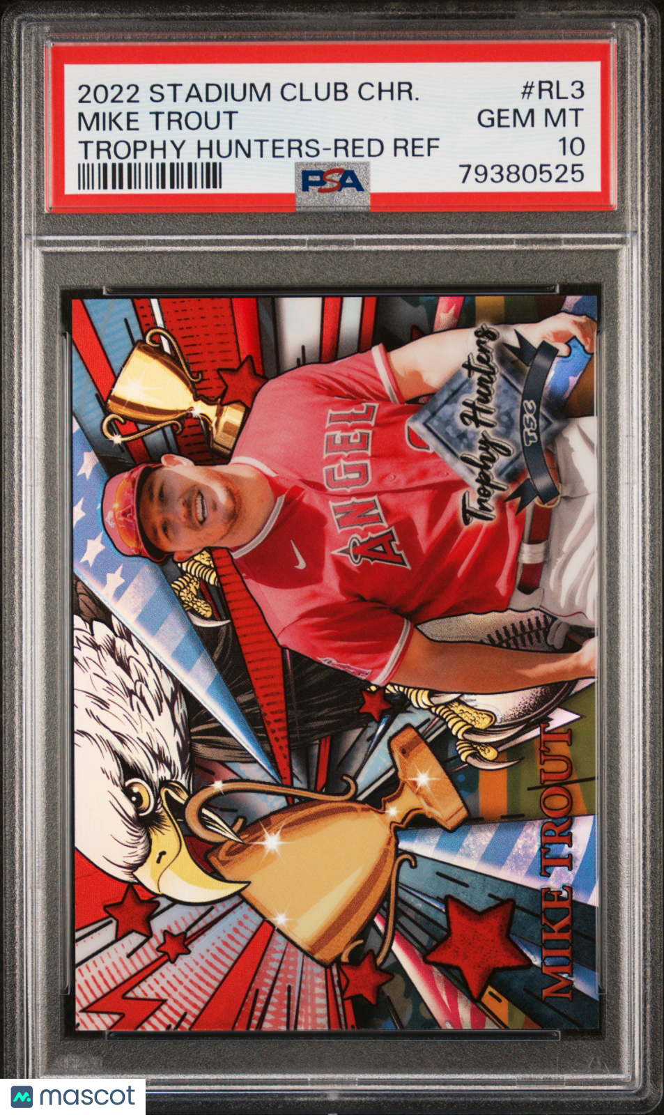 2022 Topps Stadium Club Chrome Mike Trout Trophy Hunters Red Refractor 5/5 PSA 10