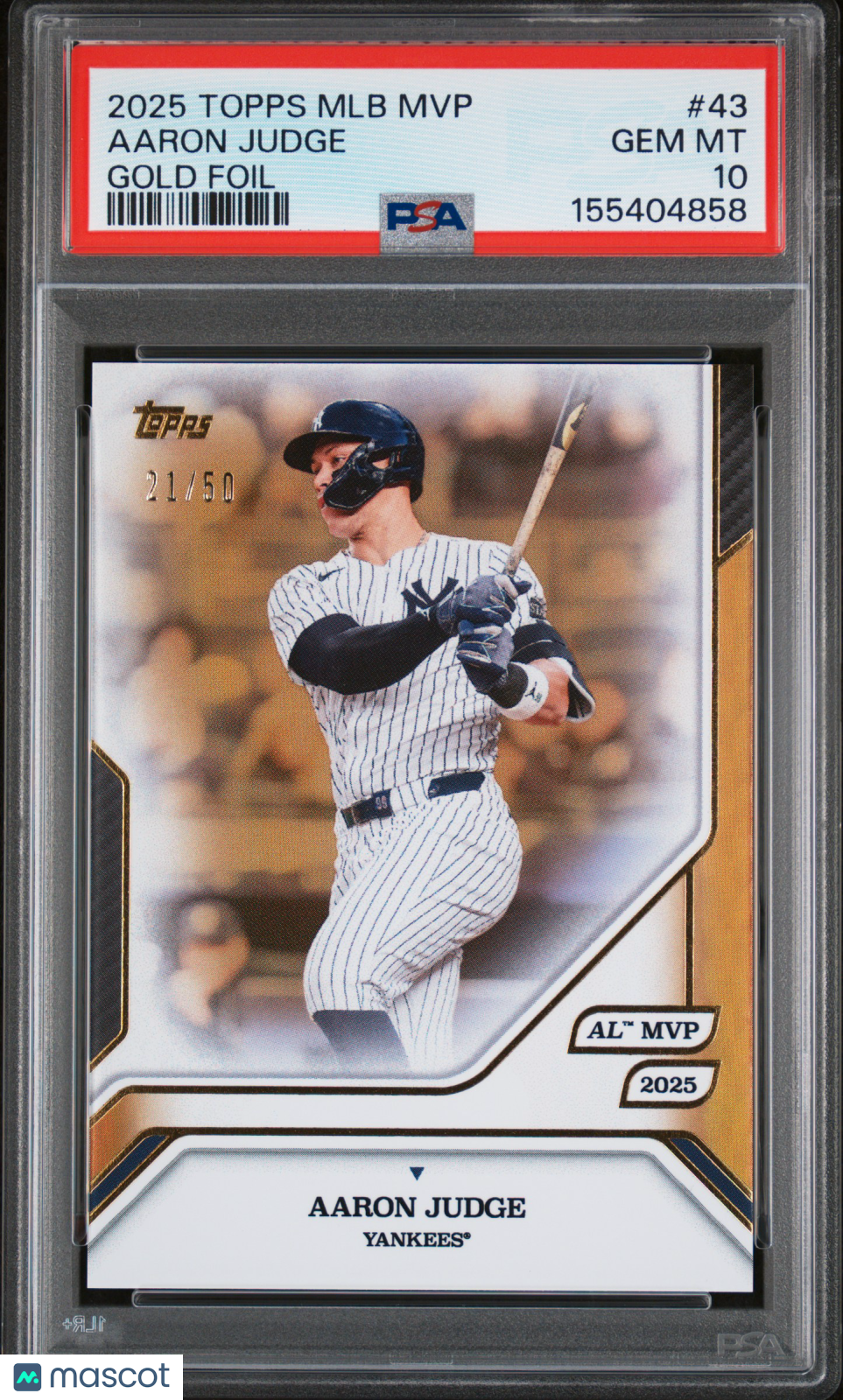 2025 Topps MLB MVP Aaron Judge Gold Foil 21/50 PSA 10