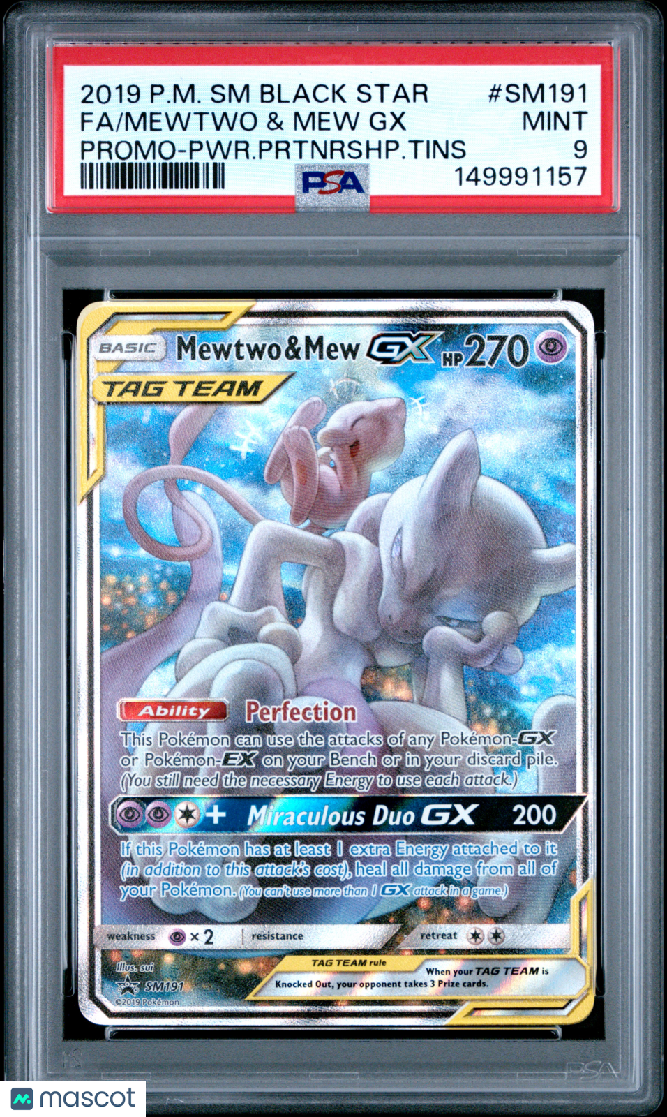 2019 Pokemon SM Black Star FA/Mewtwo & Mew GX Promo PSA 9