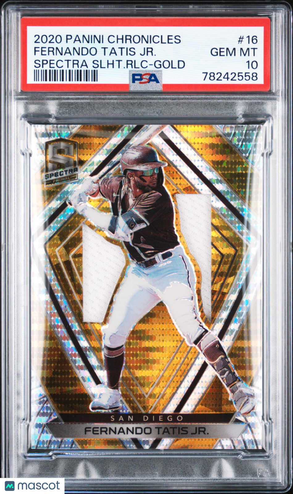 2020 Chronicles Fernando Tatis Jr. Specra Gold Dual Patch 4/10 PSA 10