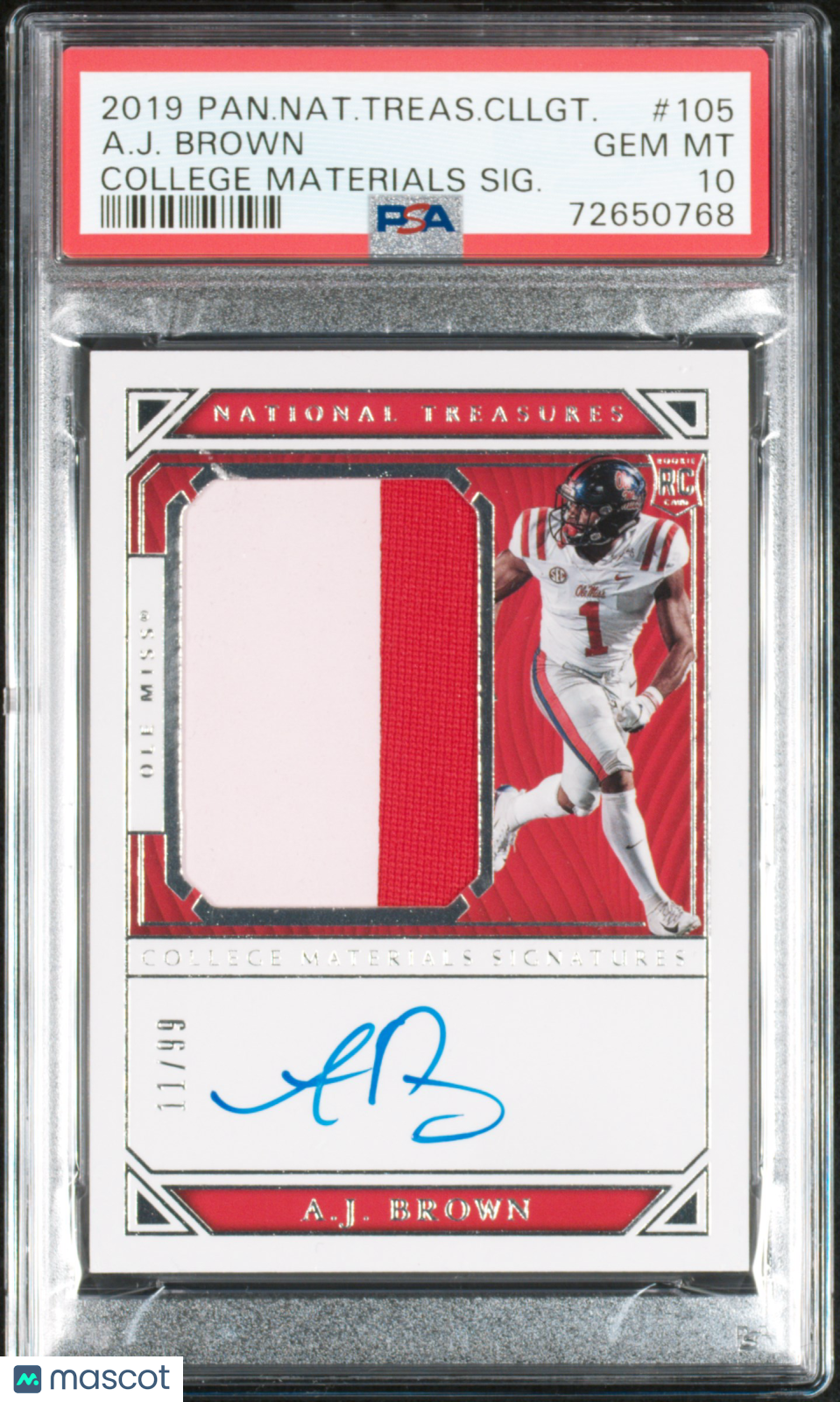2019 National Treasures Collegiate A. J. Brown College Materials 11 /99 PSA 10